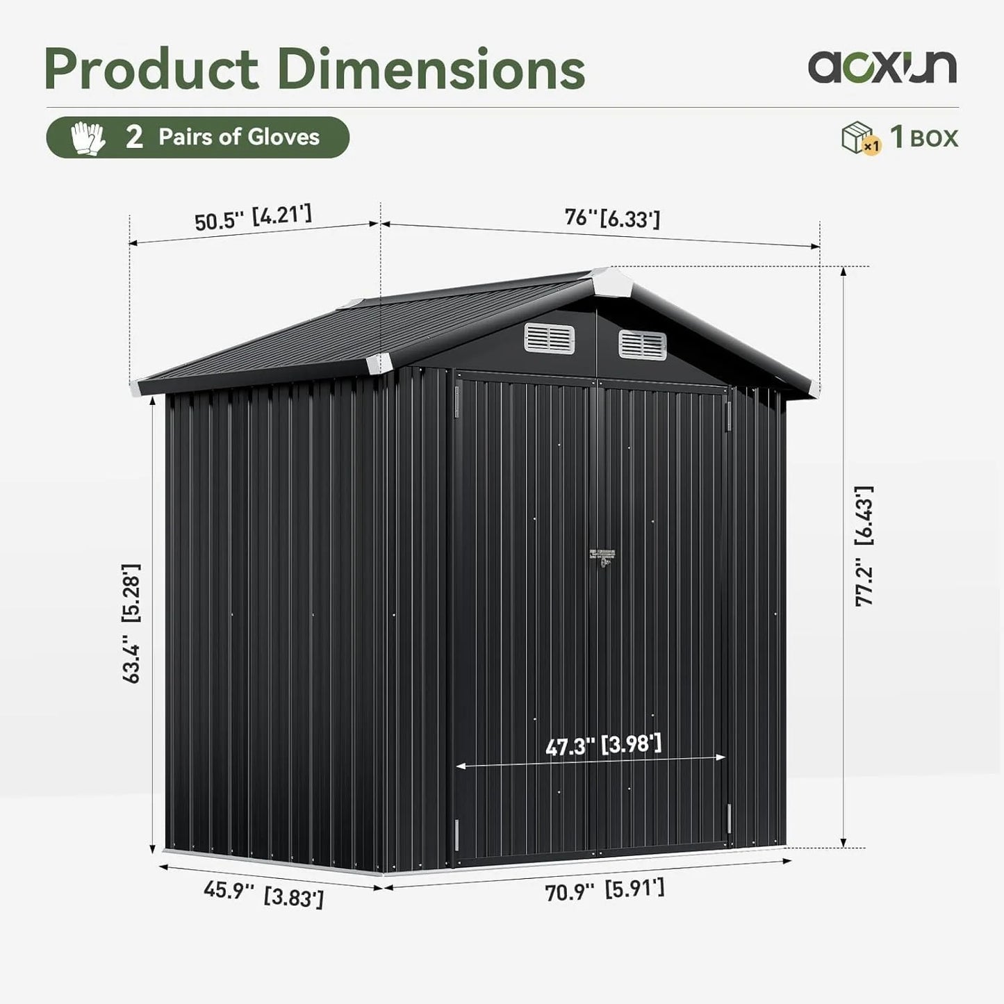 Aoxun 6.2x4 FT Shed Outdoor Storage Shed Metal Garden Shed with Lockable Doors & Slooping Roof Tool Shed Bike Shed for Backyard, Patio, Poolside (Brown)