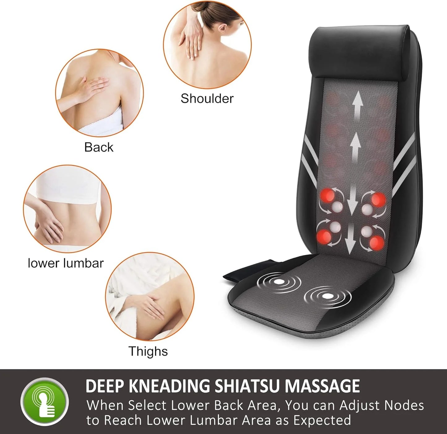 Snailax Shiatsu Massage Cushion with Heat Massage Chair Pad Kneading Back Massager for Home Office Seat use