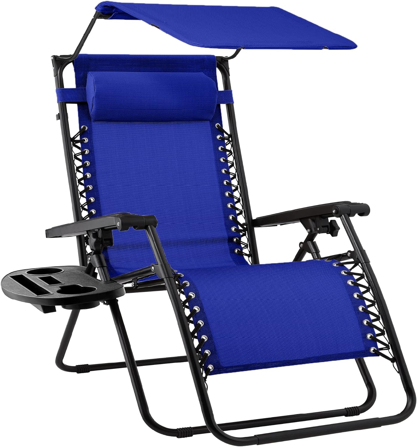 Best Choice Products Folding Zero Gravity Outdoor Recliner Patio Lounge Chair w/Adjustable Canopy Shade, Headrest, Side Accessory Tray, Textilene Mesh - Peacock Blue