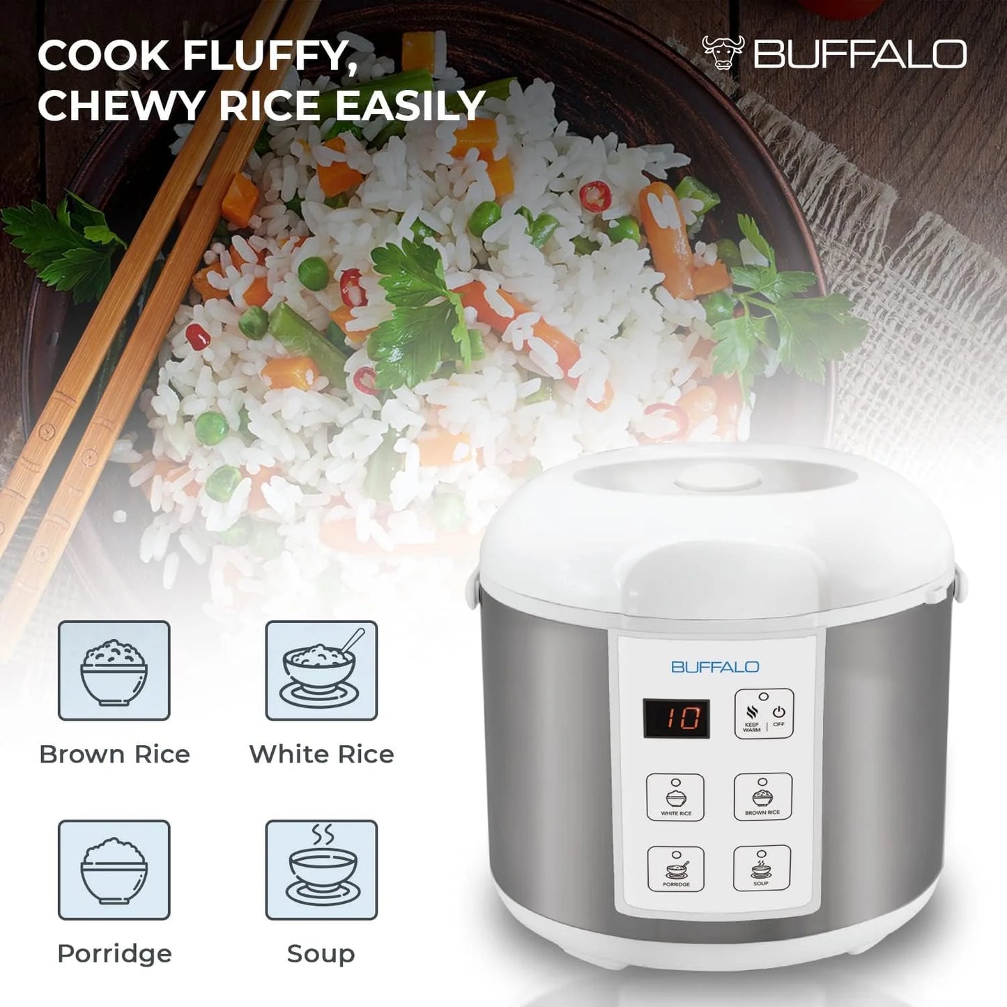 Buffalo Classic Rice Cooker with Composite Stainless Steel Inner Pot - Rice Cookers