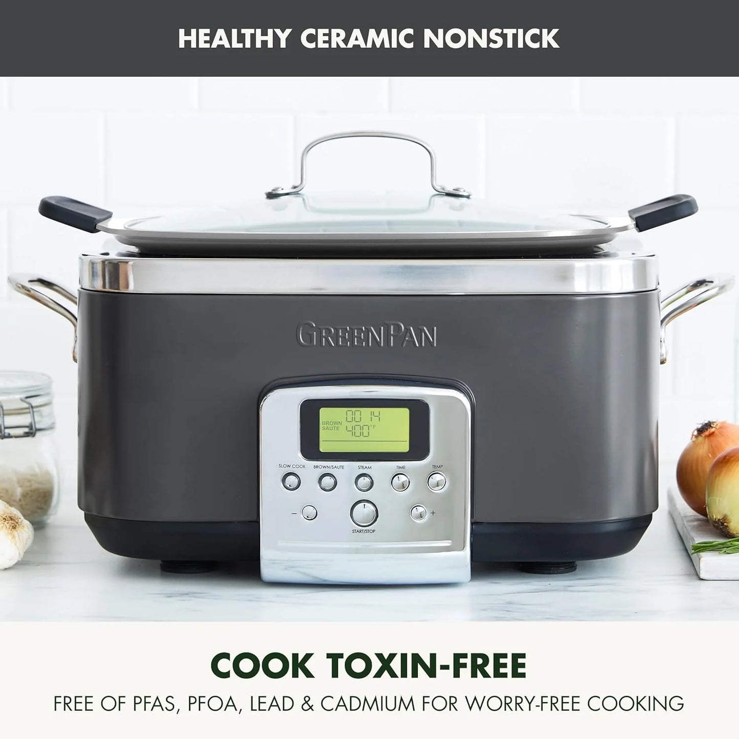 8-in-1 Programmable 6QT Electric Slow Cooker with Dishwasher-Safe Lid and Removable Base
