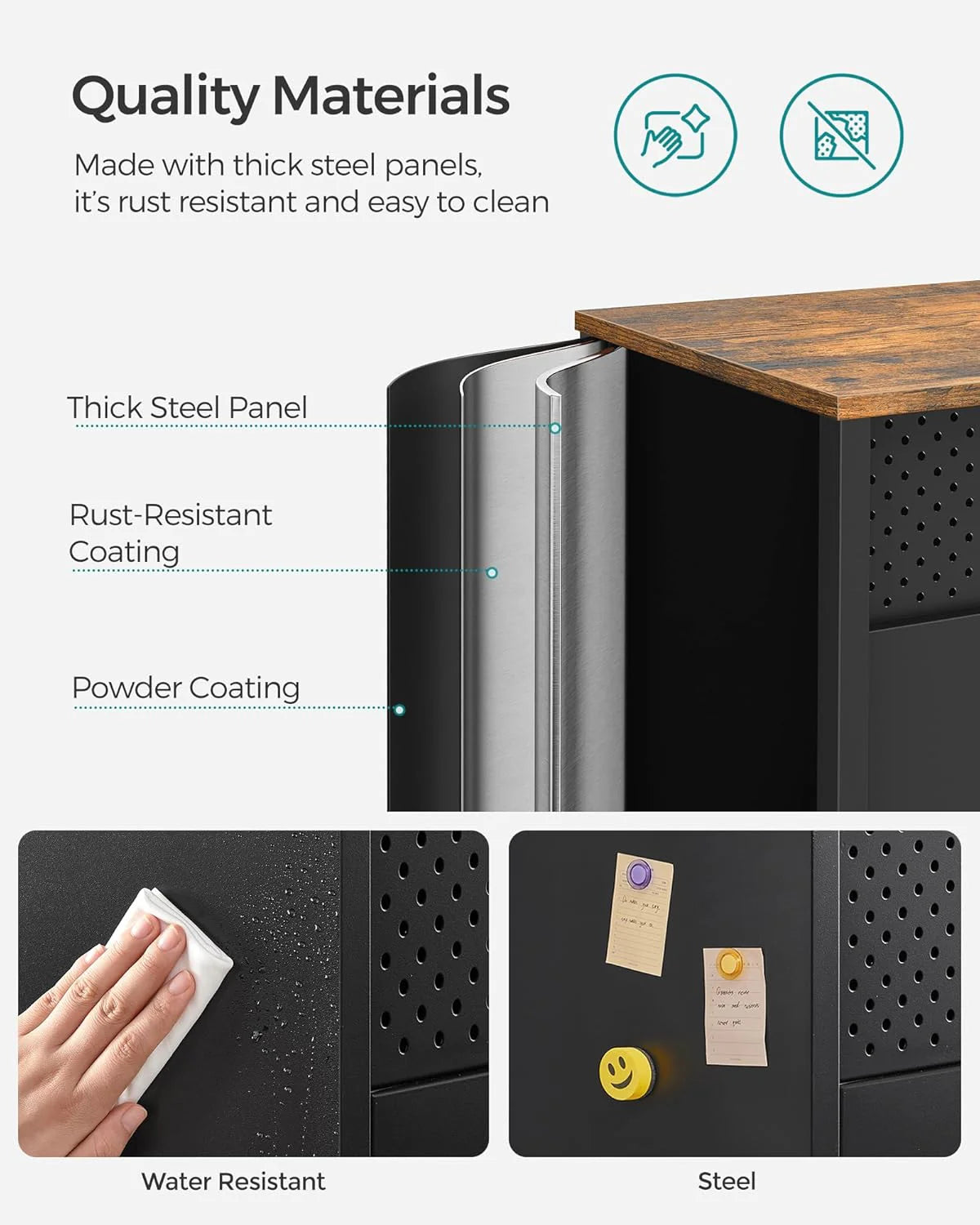 SONGMICS Storage Cabinet, Metal Cabinet, Sideboard with 2 Doors, 15.7 x 31.5 x 29.9 inches