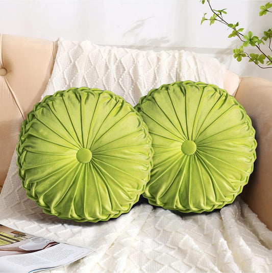 Set of 2 Decorative Round Pleated Throw Pillows