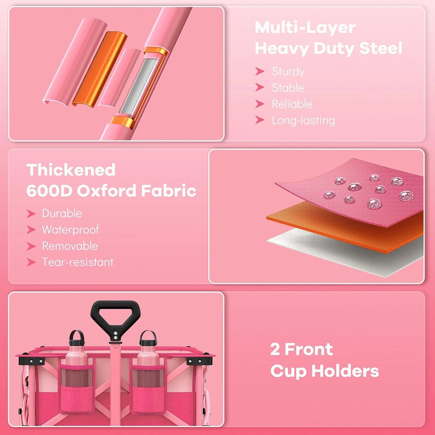 38" long foldable four-wheel stroller, foldable, 460 lb capacity, 220 liter heavy-duty folding beach stroller with large all-terrain tires