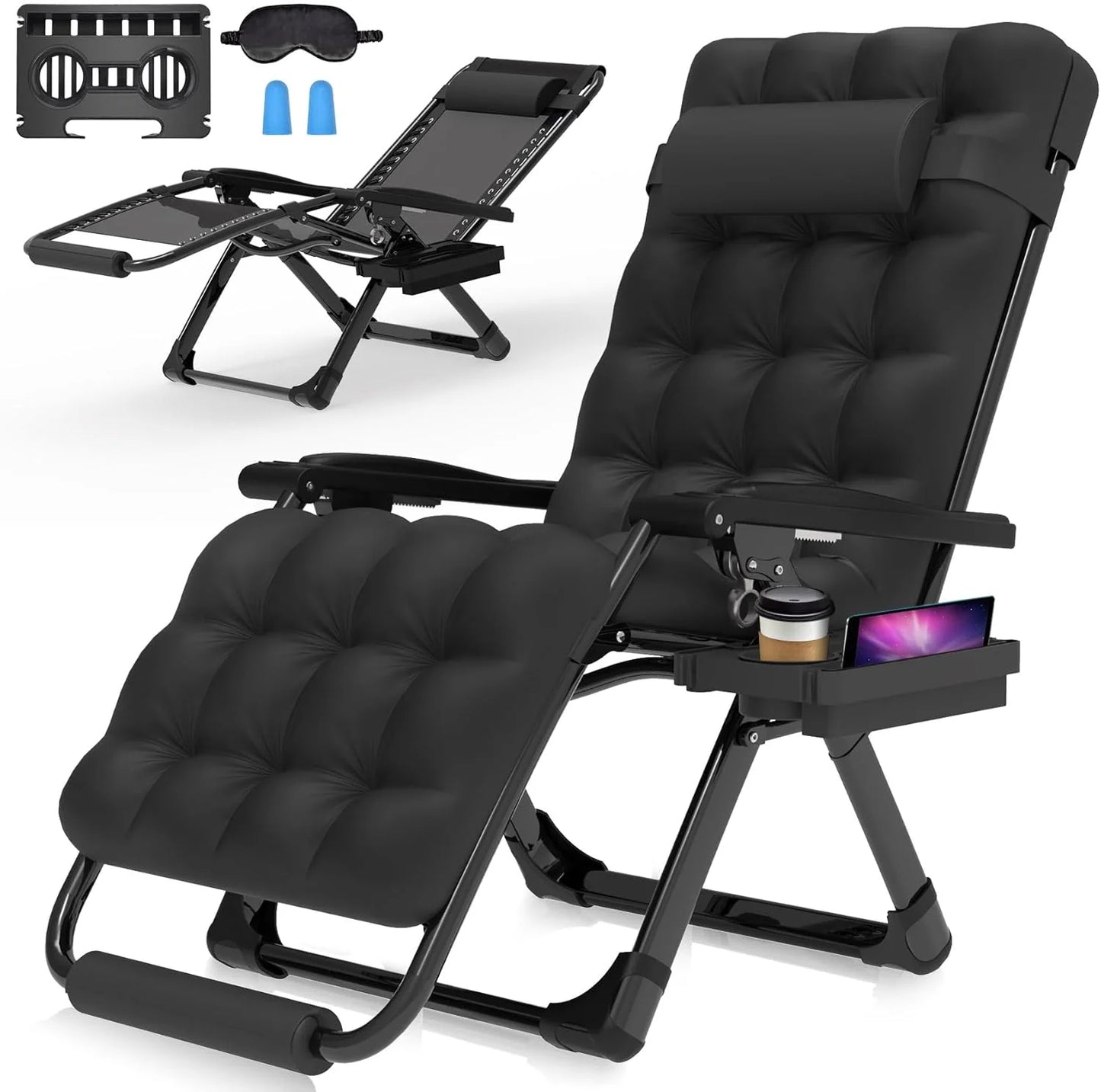 Indoor and outdoor patio chair folding lounge chair zero gravity chair with removable cushion camping lounge chair
