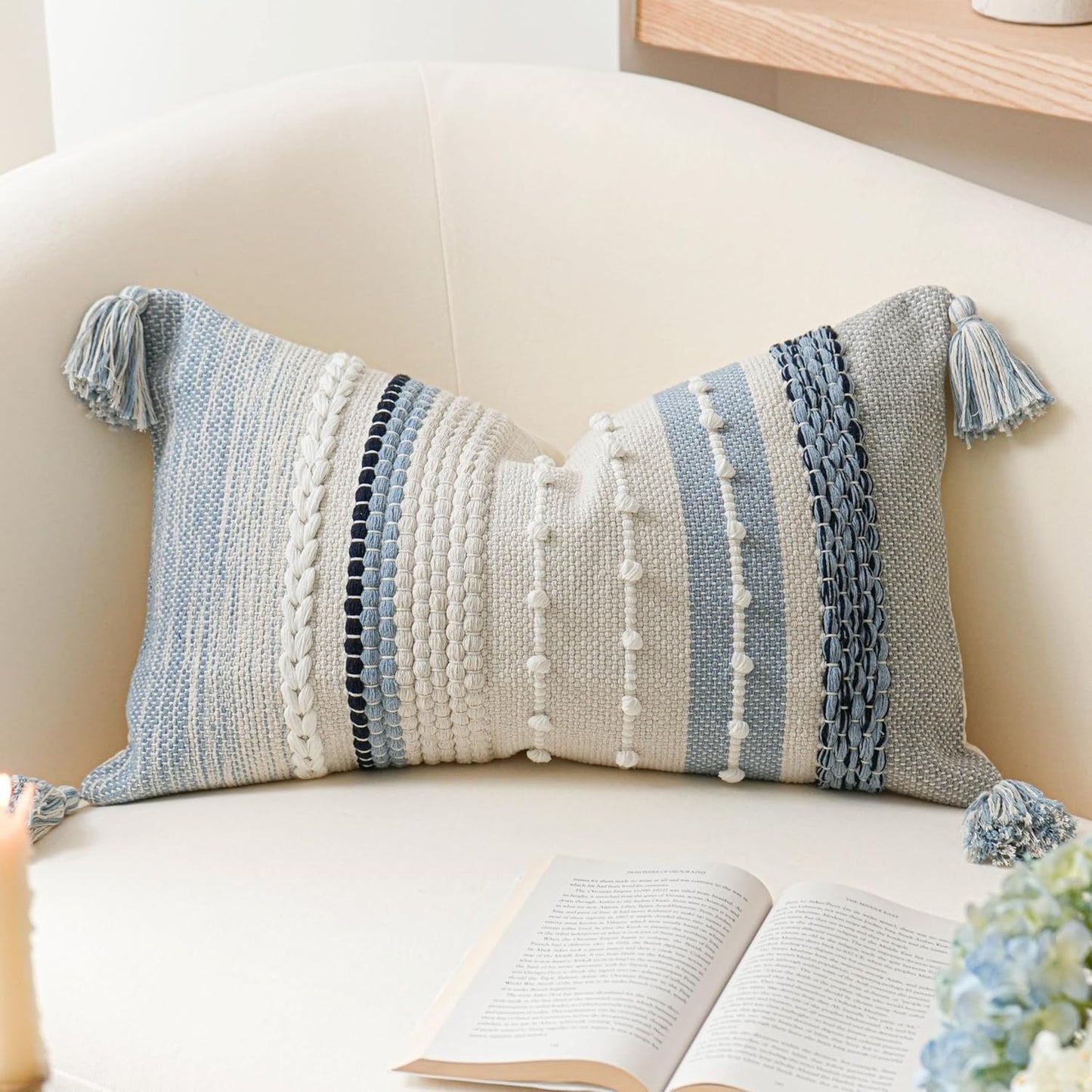 Blue Boho Decorative Throw Pillow Cover 20x20