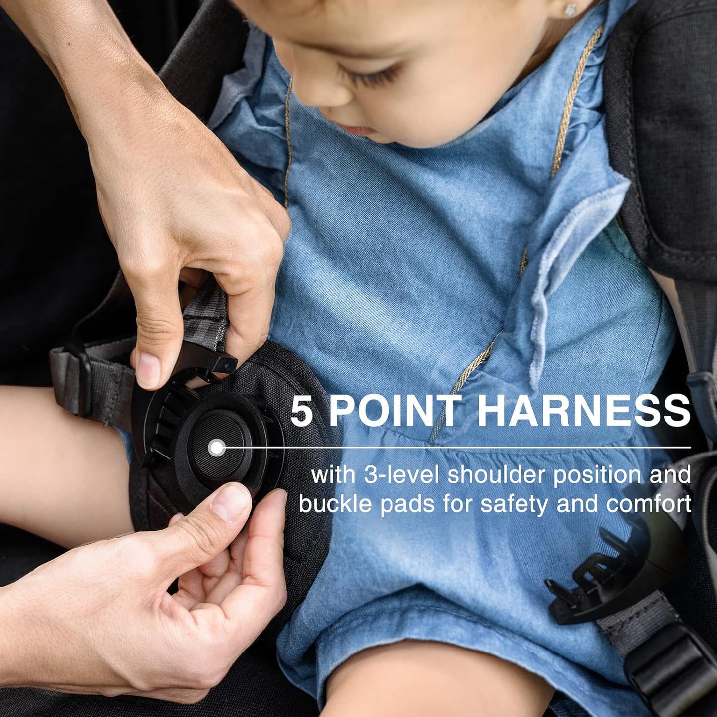 EVER ADVANCED Side-unzip Wagon Stroller for 2 Kids, Push Pull Stroller with Adjustable Handle, Easy Access Front Zipper Door, 5-Point Harness Removable UV-Protection Canopy Shock-Absorbing Wheels,Grey