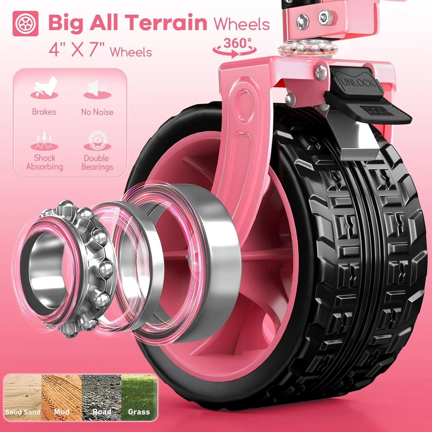 38" long foldable four-wheel stroller, foldable, 460 lb capacity, 220 liter heavy-duty folding beach stroller with large all-terrain tires