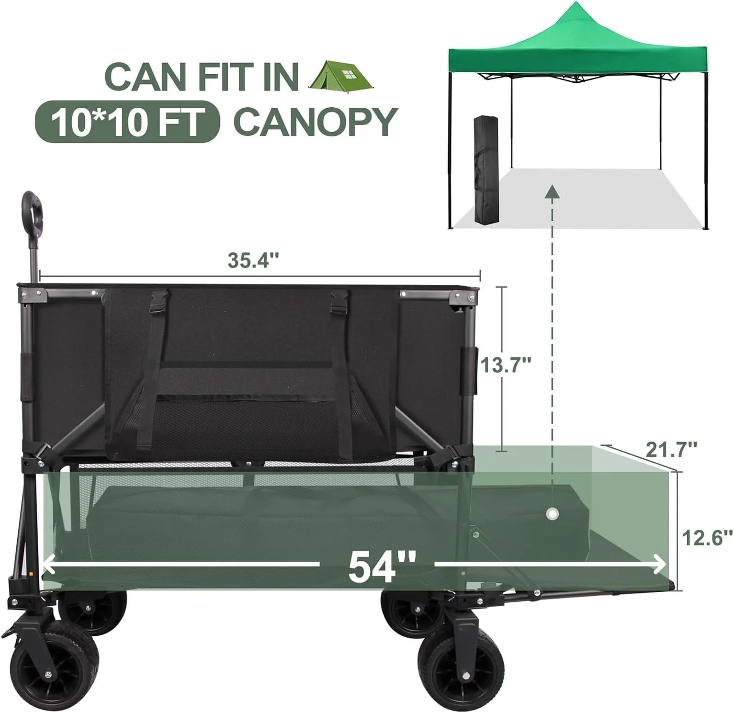 Double Decker Wagon Heavy Duty Collapsible, 600LBS 400L Capacity Foldable Utility Cart with Big Wheels