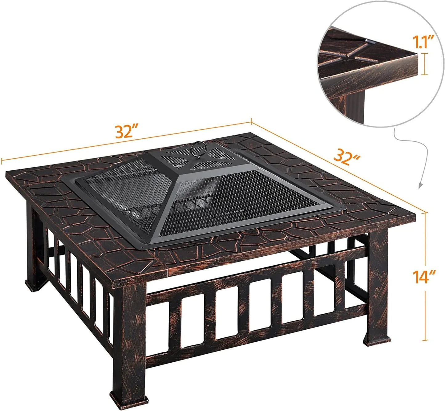 Yaheetech Multifunctional Fire Pit Table 32in Square Metal Firepit Stove Backyard Patio Garden Fireplace for Camping, Outdoor Heating, Bonfire and Picnic