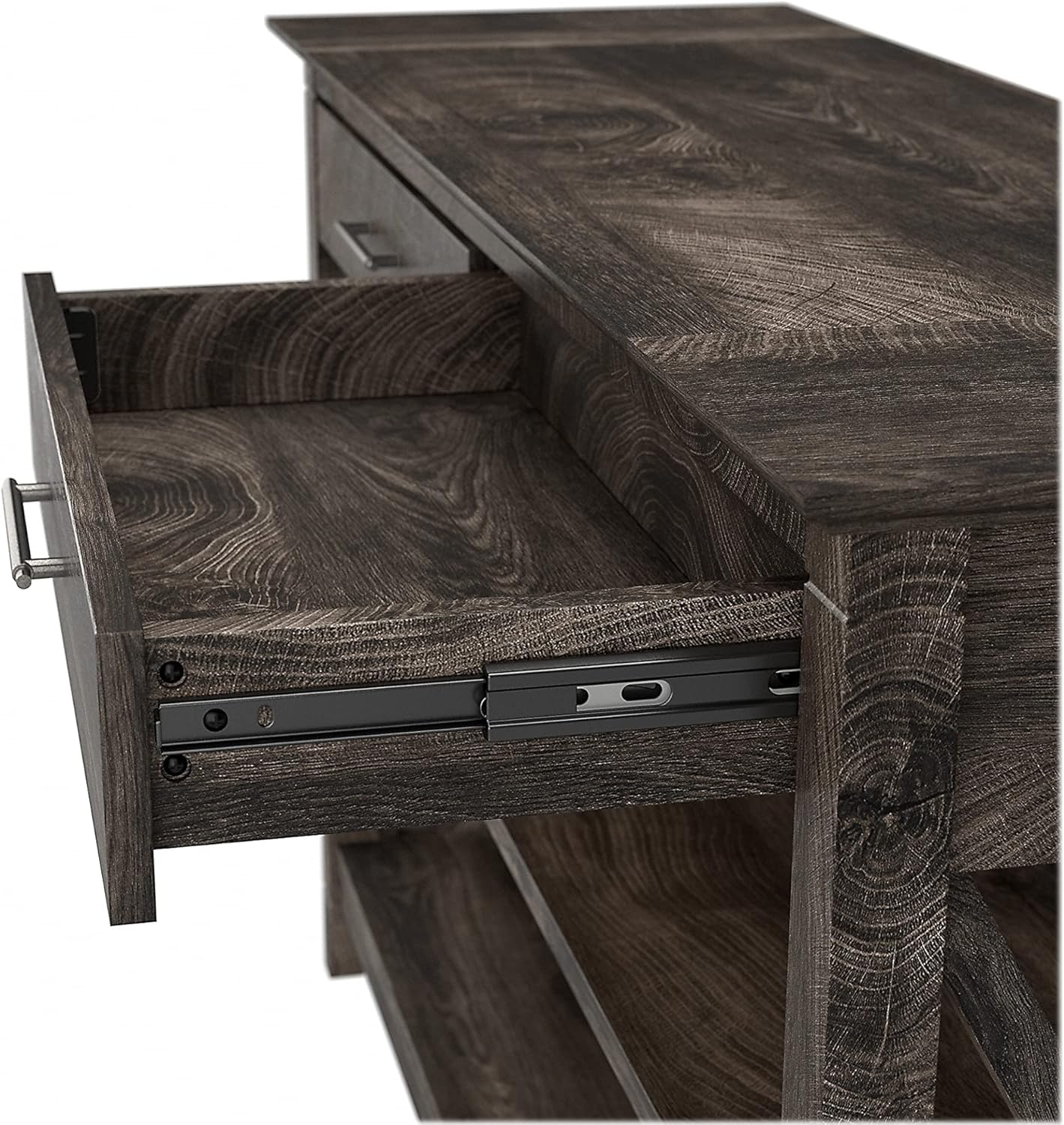 Key West Console Table with Drawers and Shelves in Linen White Oak