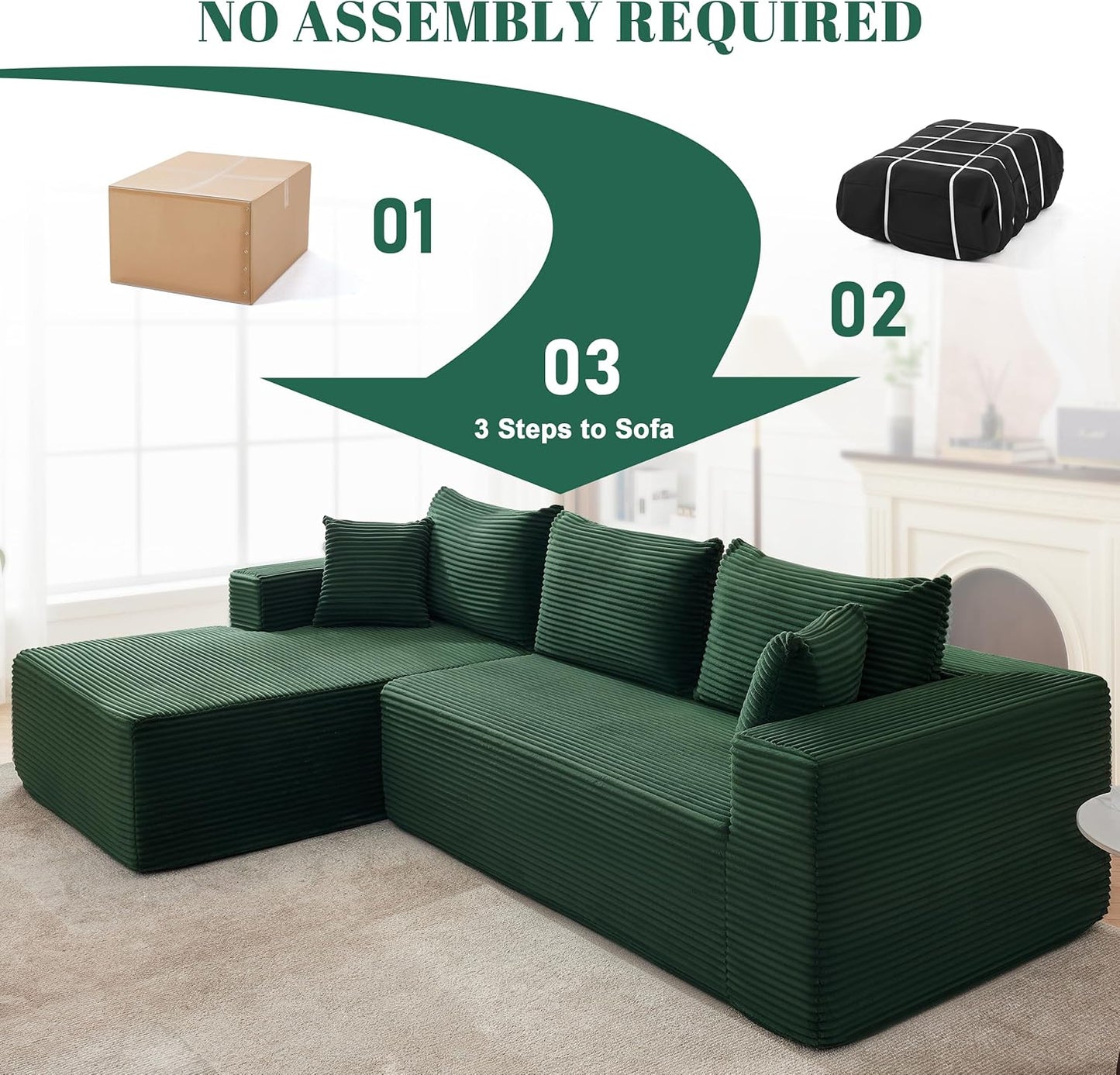 110-inch cloud sofa, boneless sofa in the living room, modular sofa with deep seats