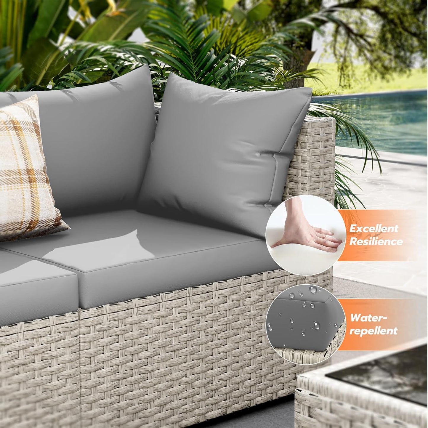 UDPATIO Outdoor Patio Furniture Set, 7-Piece PE Wicker Sectional Sofa with Tea Table, Outdoor Conversation Set