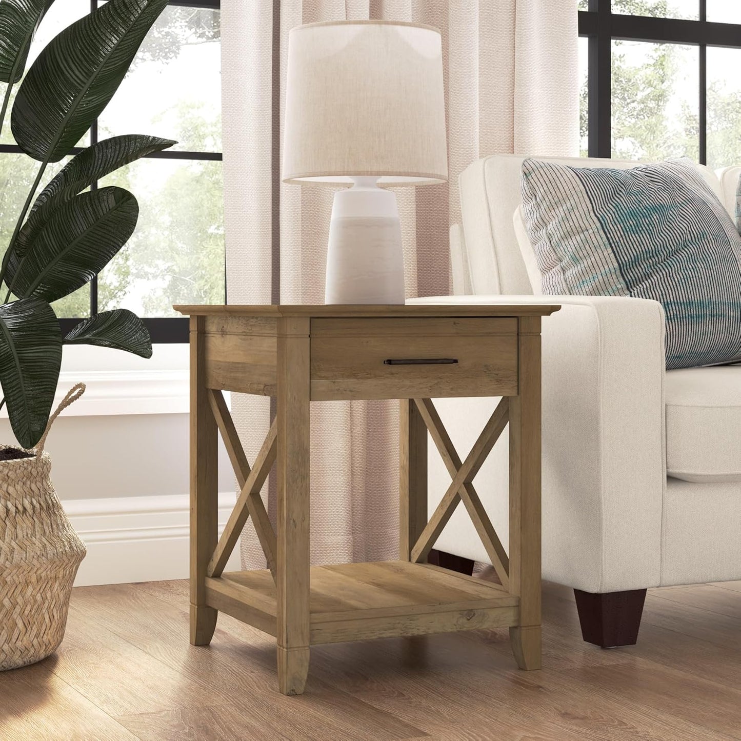 Key West Small End Table with Storage Modern Farmhouse Accent Shelf