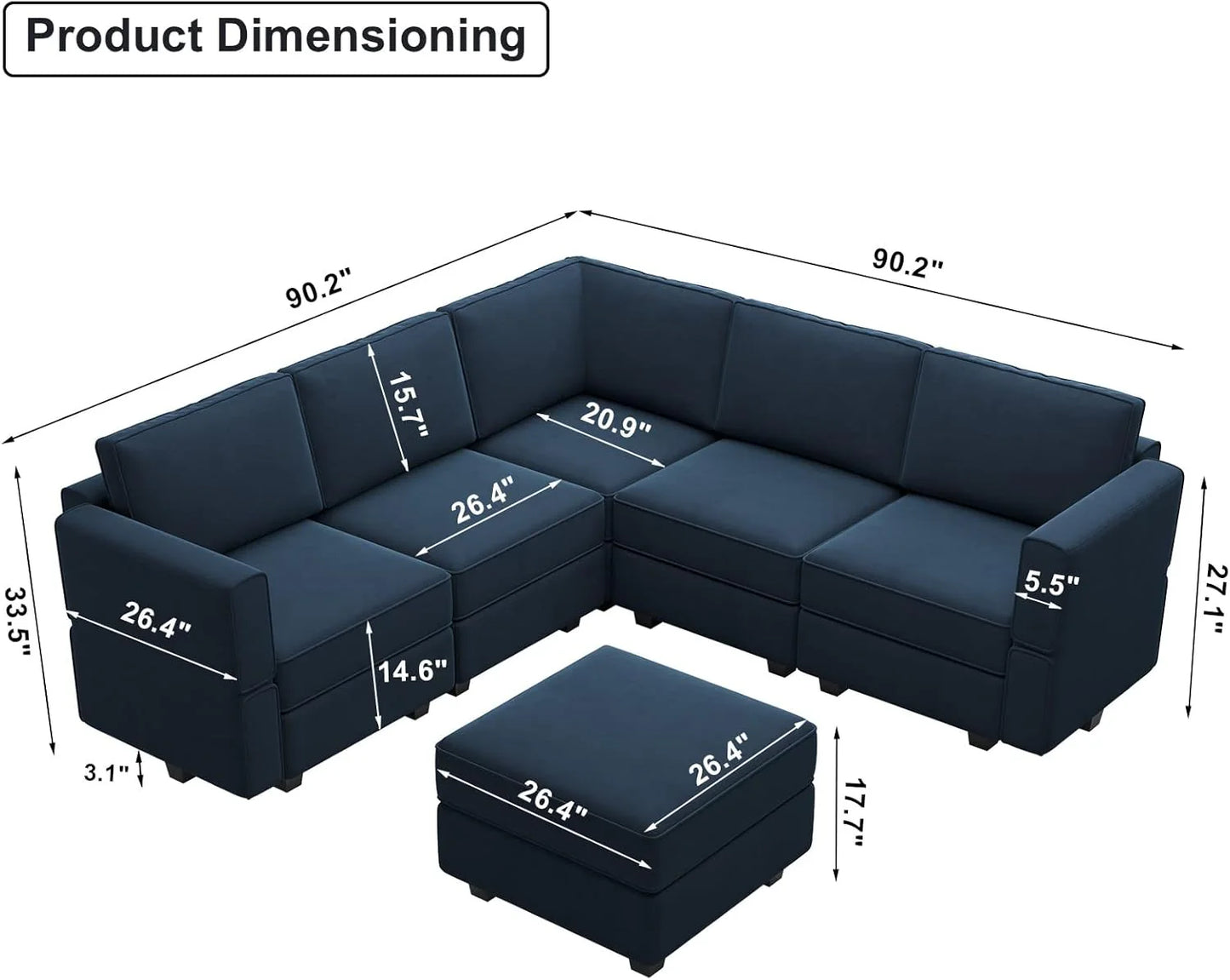 Belffin Modular Sectional Sofa with Ottomans Velvet Reversible Sleeper Chaise Bed Storage Seat Black
