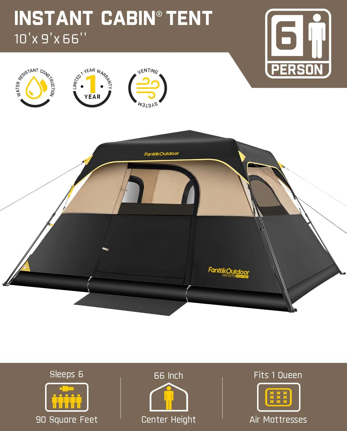 Portable camping tent for 4/6/8/10 people with instant cabin and rainproof and windproof