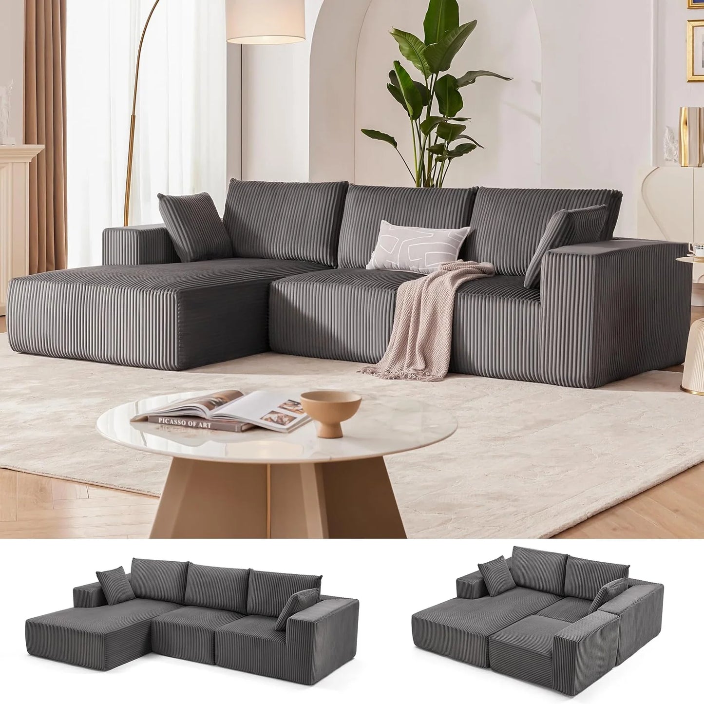 108-inch modular sofa, cloud modular sofa, with deep seat and reclining chair, upholstered sofa