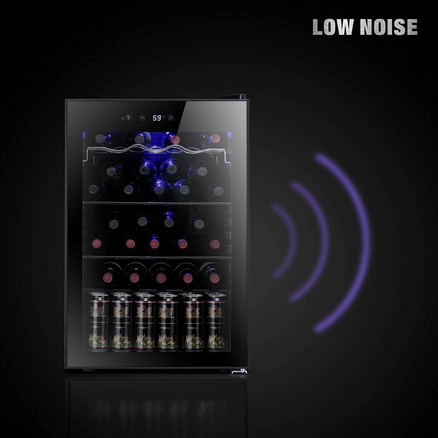 Antarctic Star 26 Bottle 130 Can Wine Cooler/Cabinet Beverage Refrigerator Mini Wine Cellar Beer Soda Clear Glass Door Bar Fridge Quiet Compressor Adjust Temp Freestanding Indoor Use 3.2cu.ft Black