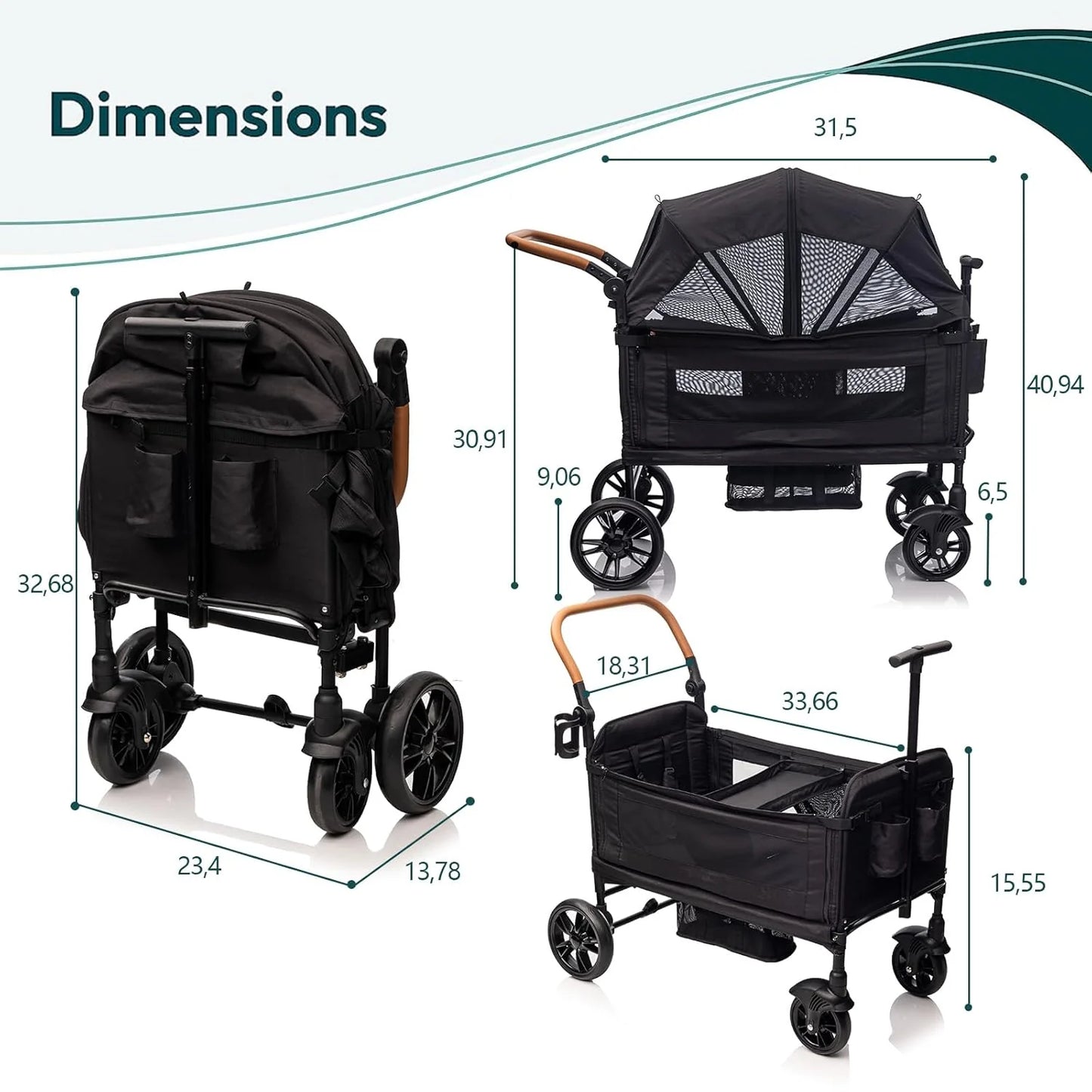 Wagon Stroller for 2 Kids & Cargo-Travel Stroller Push-Pull Double Wagon Lightweight Folding Stroller for Newborn&Toddler with 5-Point Harness,Adjustable Handle Bar and Canopy,Tray Table,Cup Holder