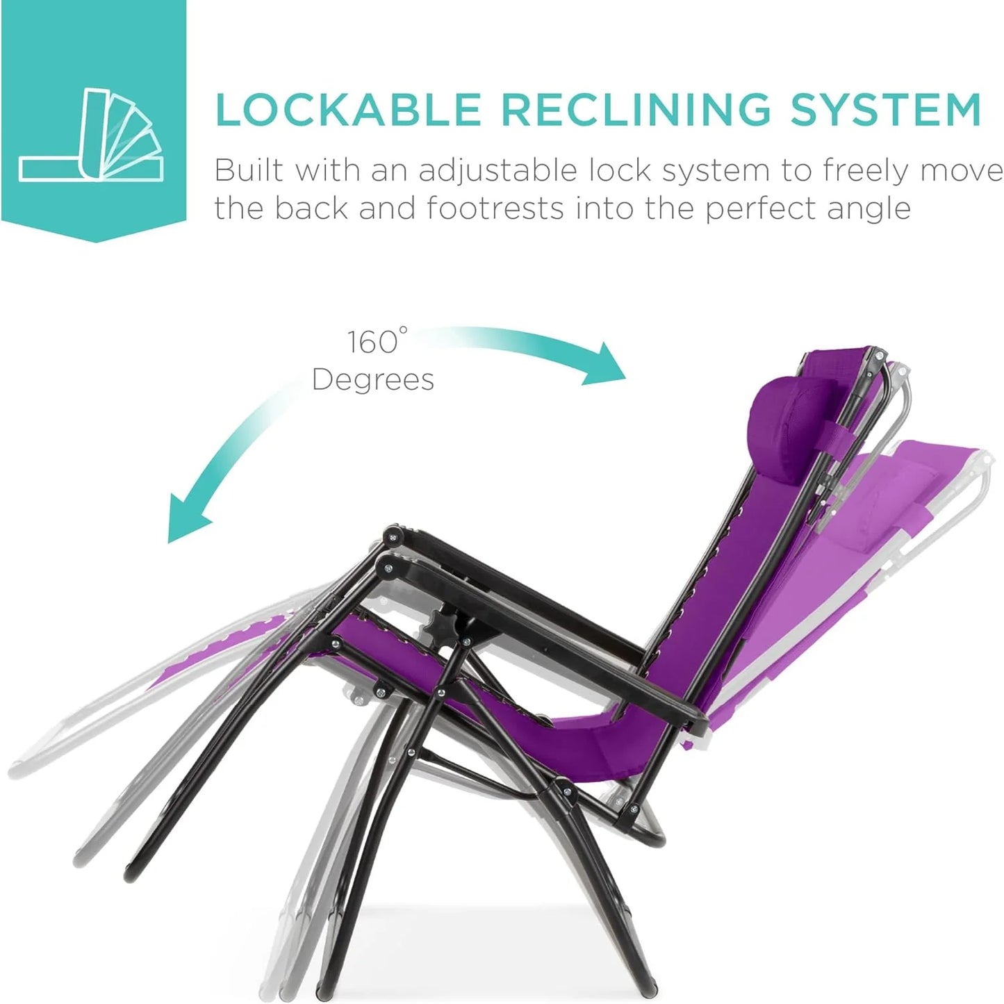 Best Choice Products Folding Zero Gravity Outdoor Recliner Patio Lounge Chair w/Adjustable Canopy Shade, Headrest, Side Accessory Tray, Textilene Mesh - Peacock Blue