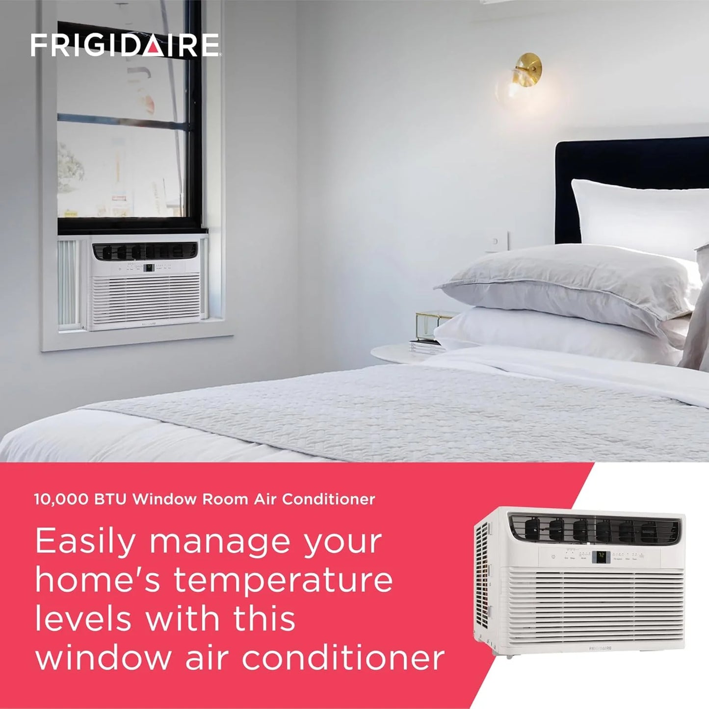 Frigidaire 5,000 BTU Window Air Conditioner with Remote Control, Cools Up to 150 Sq. Ft., Quiet Operation, Eco Mode, 3 Fan Speeds, Auto Restart, White