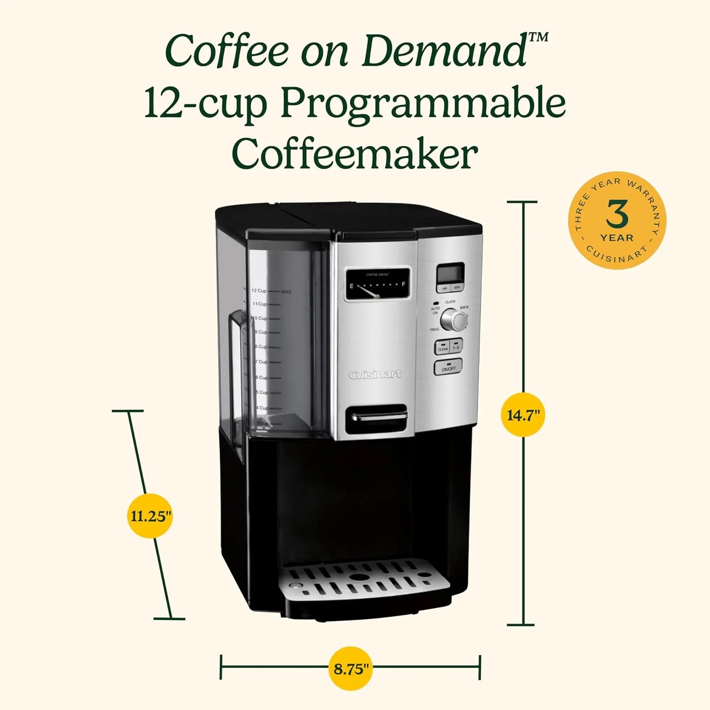 Cuisinart Coffee Maker, 12 Cup Programmable Drip, DCC-3000P1