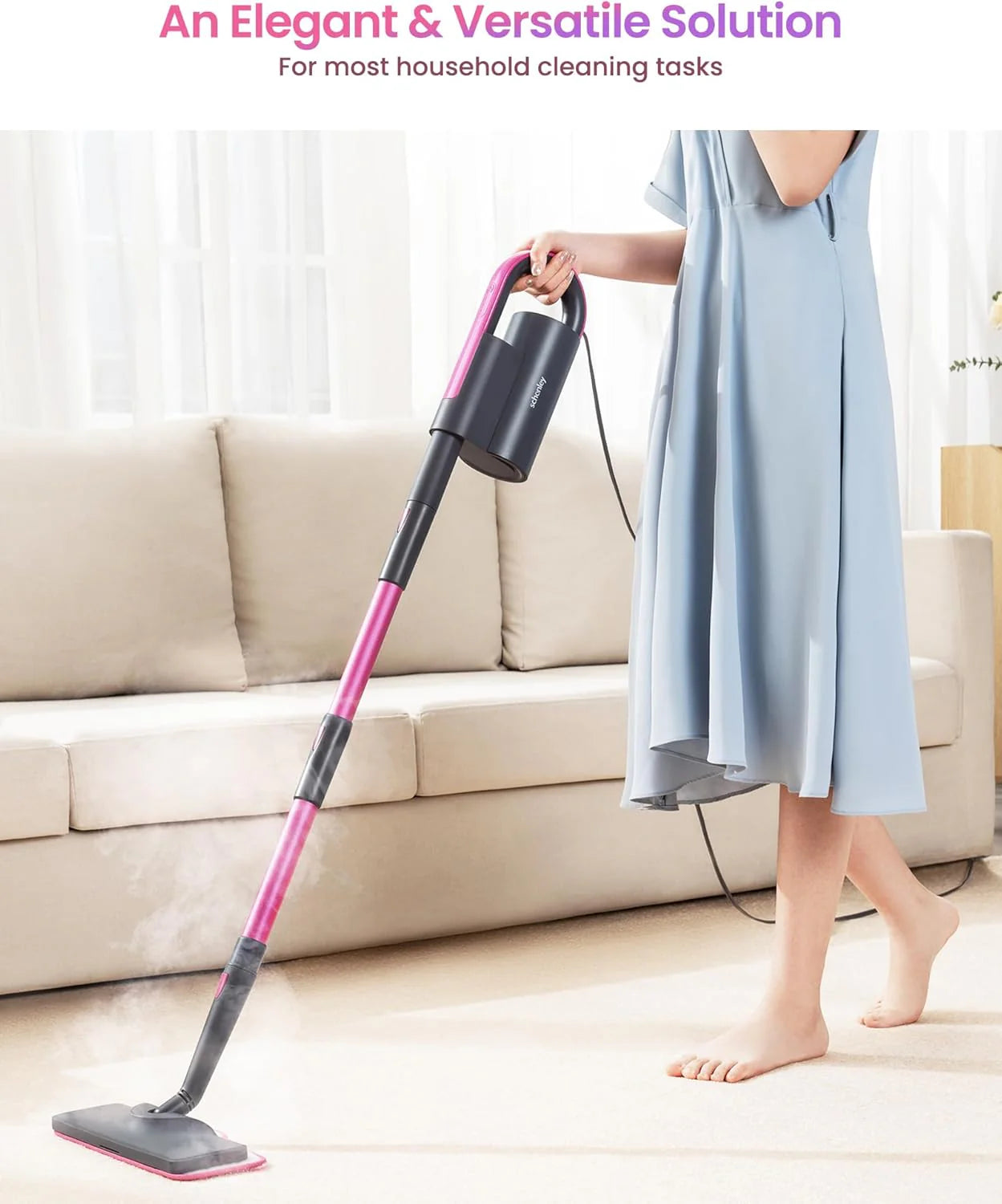 7-in-1 Steam Mop Dual-Rod Design with Detachable Handheld Steamer for Walls, Grouts, Hard Floors, Tiles, includes Multi-purpose Accessories and Washable Microfiber Pads