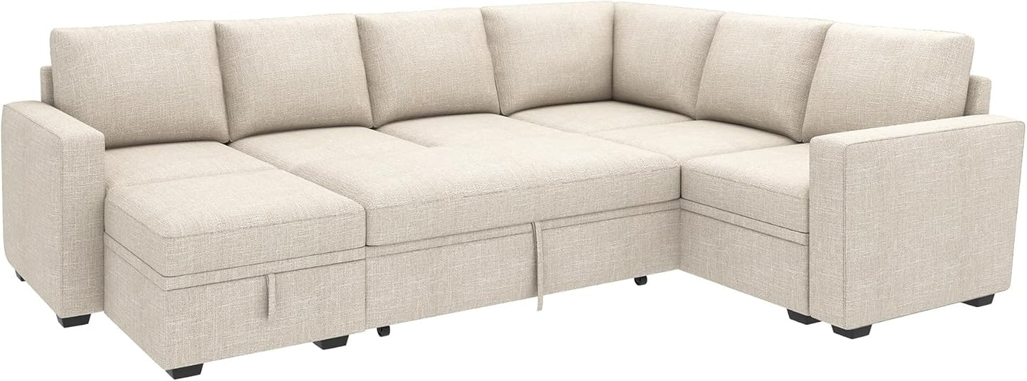 HONBAY Modular Sectional Sleeper Sofa with Pull Out Bed, L Shaped Couch with Storage Seat, Convertible Sectional Couches for Living Room