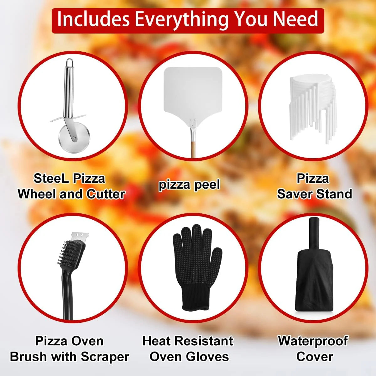 EDOSTORY Outdoor Pizza Oven, Wood Fired for Outside, Patio Maker With Stone, Peel, Grill Rack, and Waterproof Cover for Backyard Camping