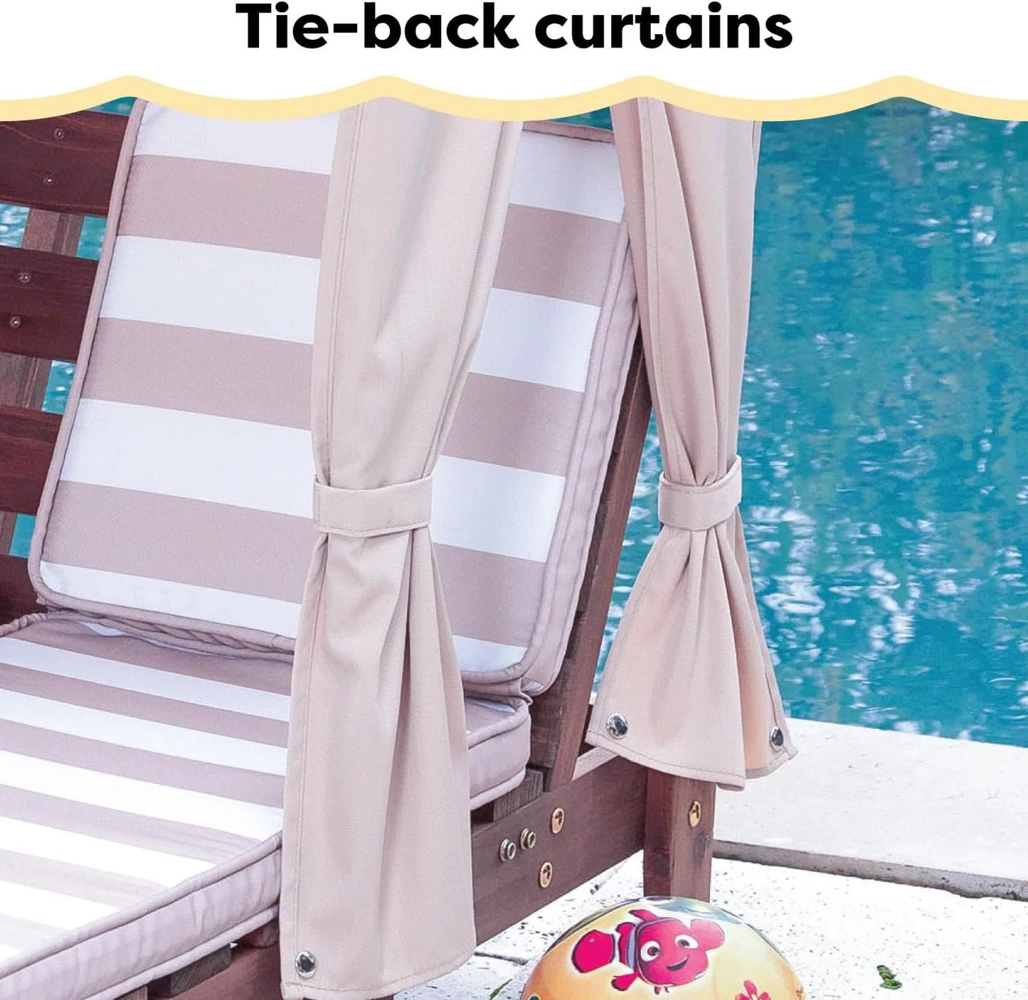 KidKraft Wooden Outdoor Double Chaise Lounge with Cup Holders, Kid's Patio Furniture, Honey with Navy and White Striped Fabric, Gift for Ages 3-8