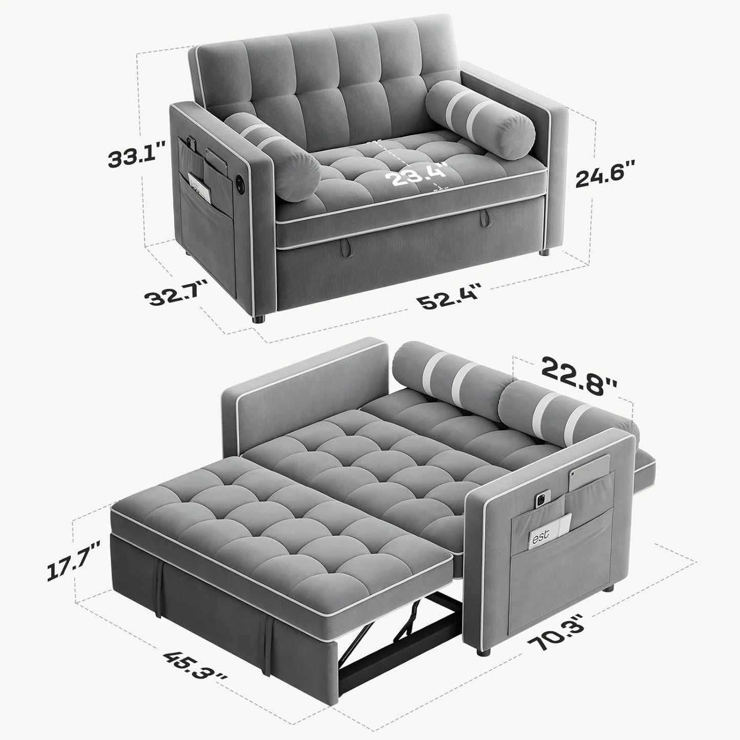 Sofa Bed 3-in-1 Convertible Sleeper Sofa