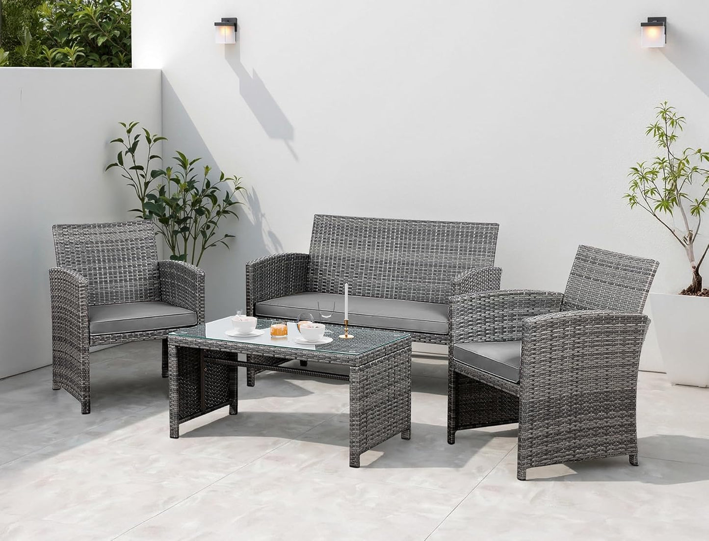 Shintenchi 4 Piece Patio Ratten Set Outdoor Furniture Set Wicker Conversation Set