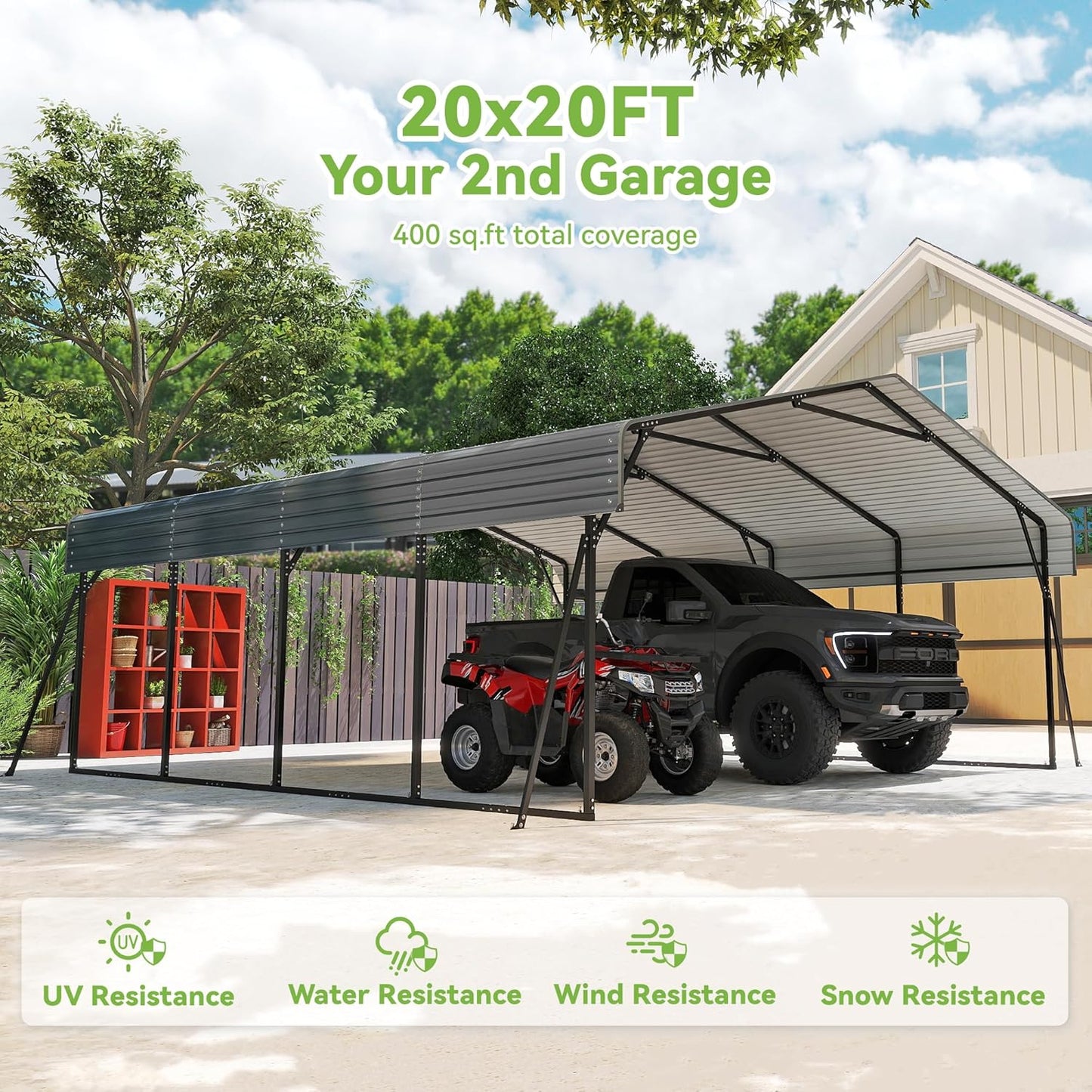 10'x15' Heavy Duty Metal Carport, Outdoor Garage Car Shelter Shade with Heavier Frame