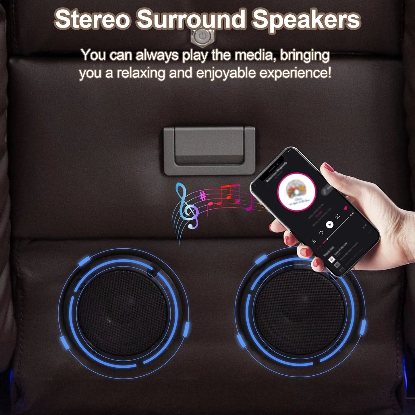 TUNYI Power Loveseat Recliner Sofa with Massage & Heat Home Theater Seating with Console Electric Recliner RV Sofa with USB/Outlet/Storage/Side Pocket/LED Light/Speaker (Brown, Loveseat)