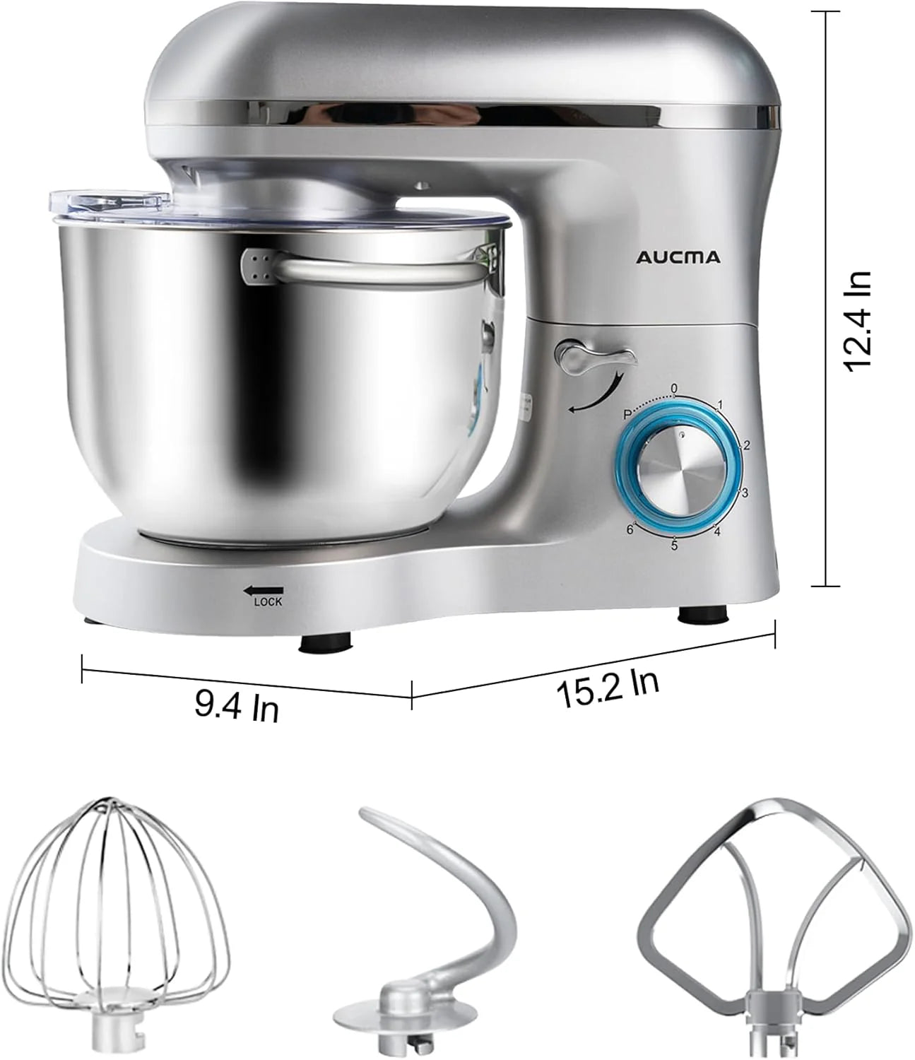 Aucma Stand Mixer,6.5-QT 660W 6-Speed Tilt-Head Food Mixer, Kitchen Electric Mixer with Dough Hook