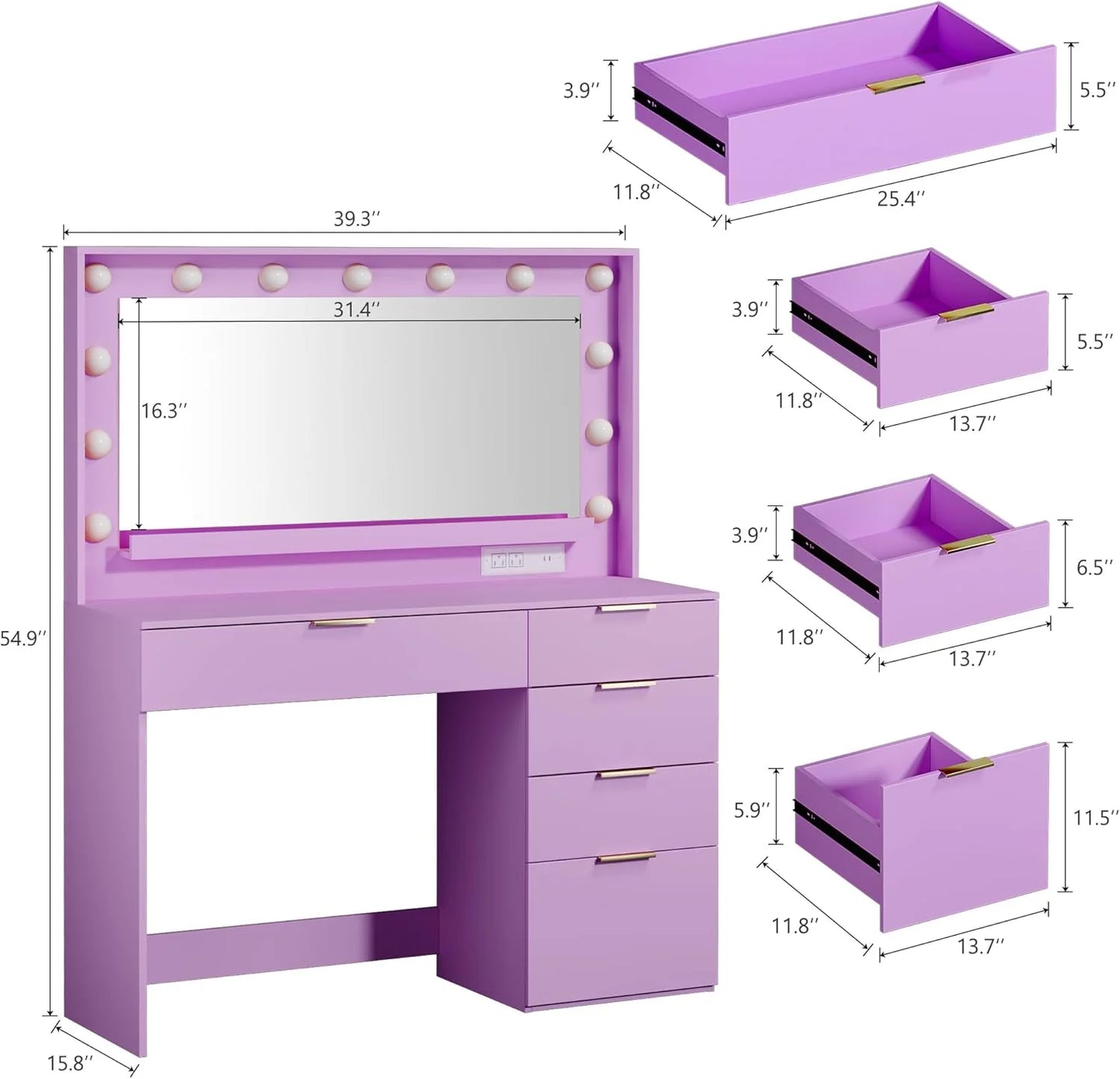 Vanity Desk with Mirror and Lights 39.3in Makeup Vanity with Large Mirror