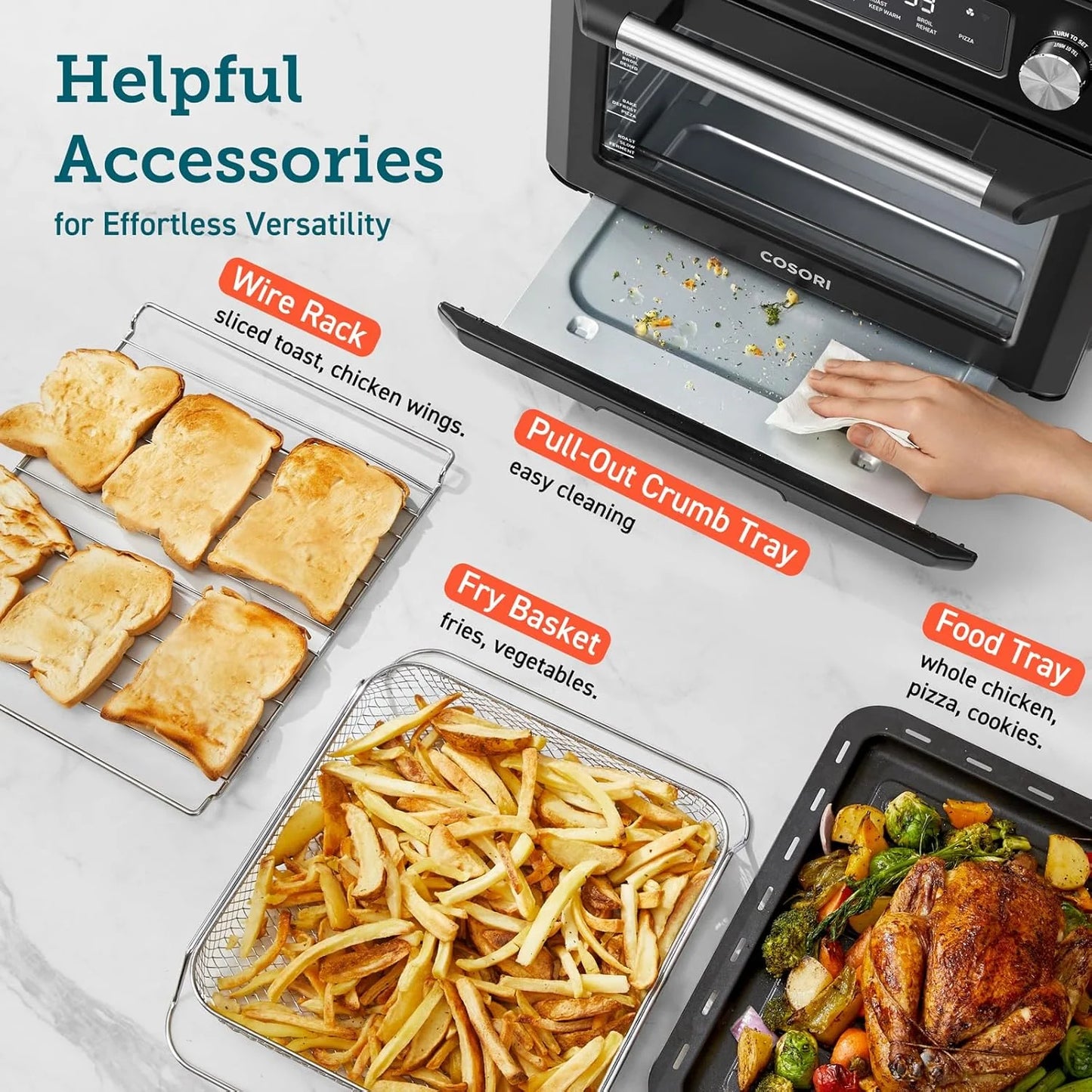 COSORI Smart 12-in-1 Air Fryer Toaster Oven Combo, Airfryer Convection Oven Countertop, Bake, Roast, Reheat, Broiler, Dehydrate, 75 Recipes & 3 Accessories, 26QT