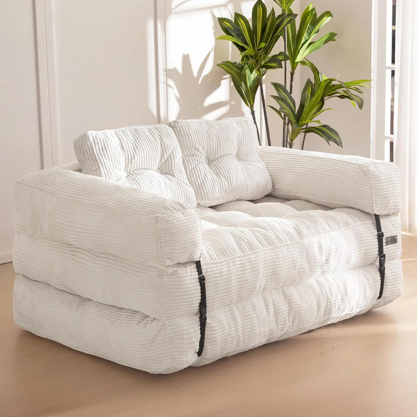 Folding Sofa Bed, L-Shaped Convertible Sofa Bed with Armrests and Pillows,