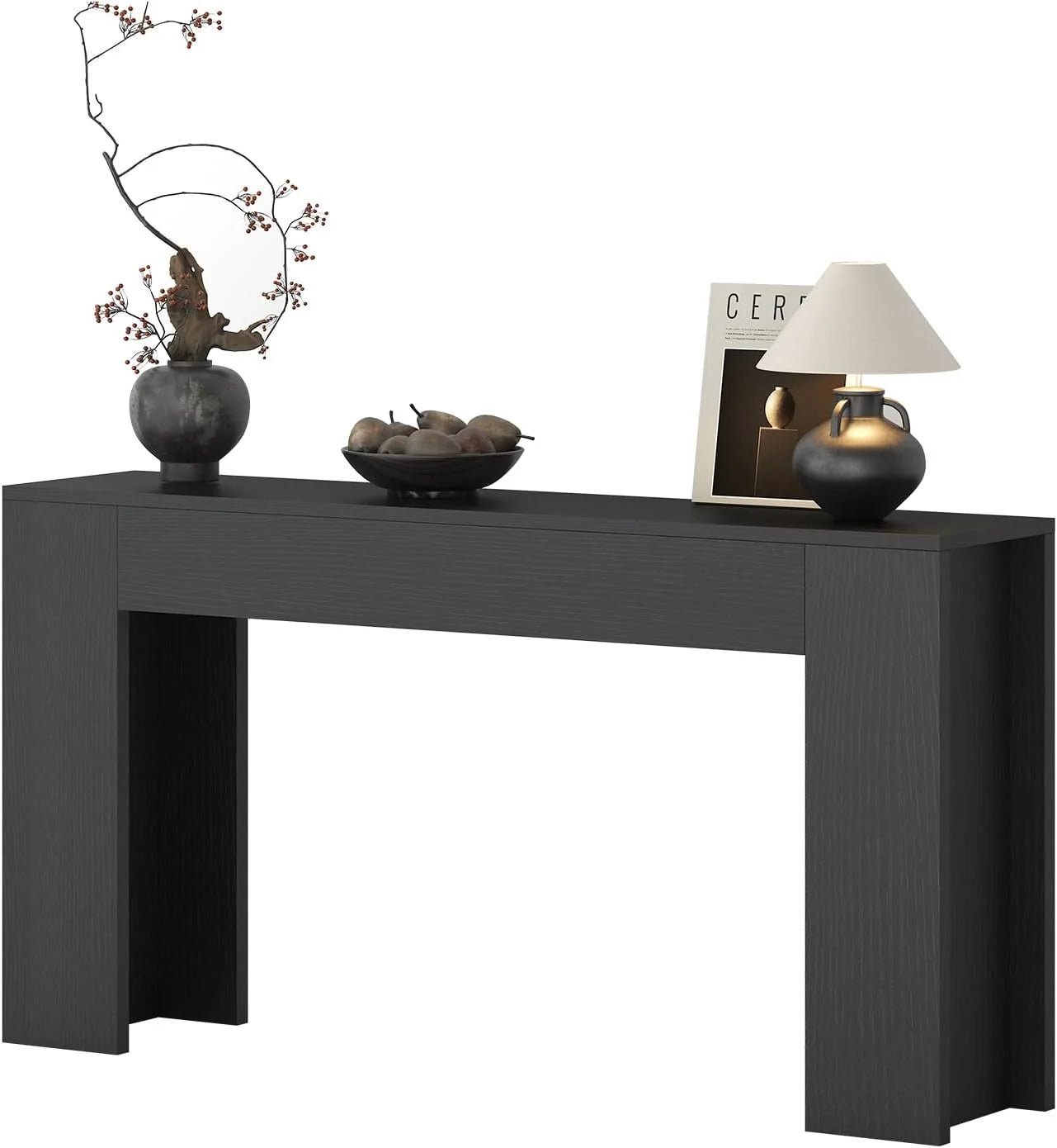 63-Inch Long Console Table with LED Light Farmhouse Sofa Table Behind Couch