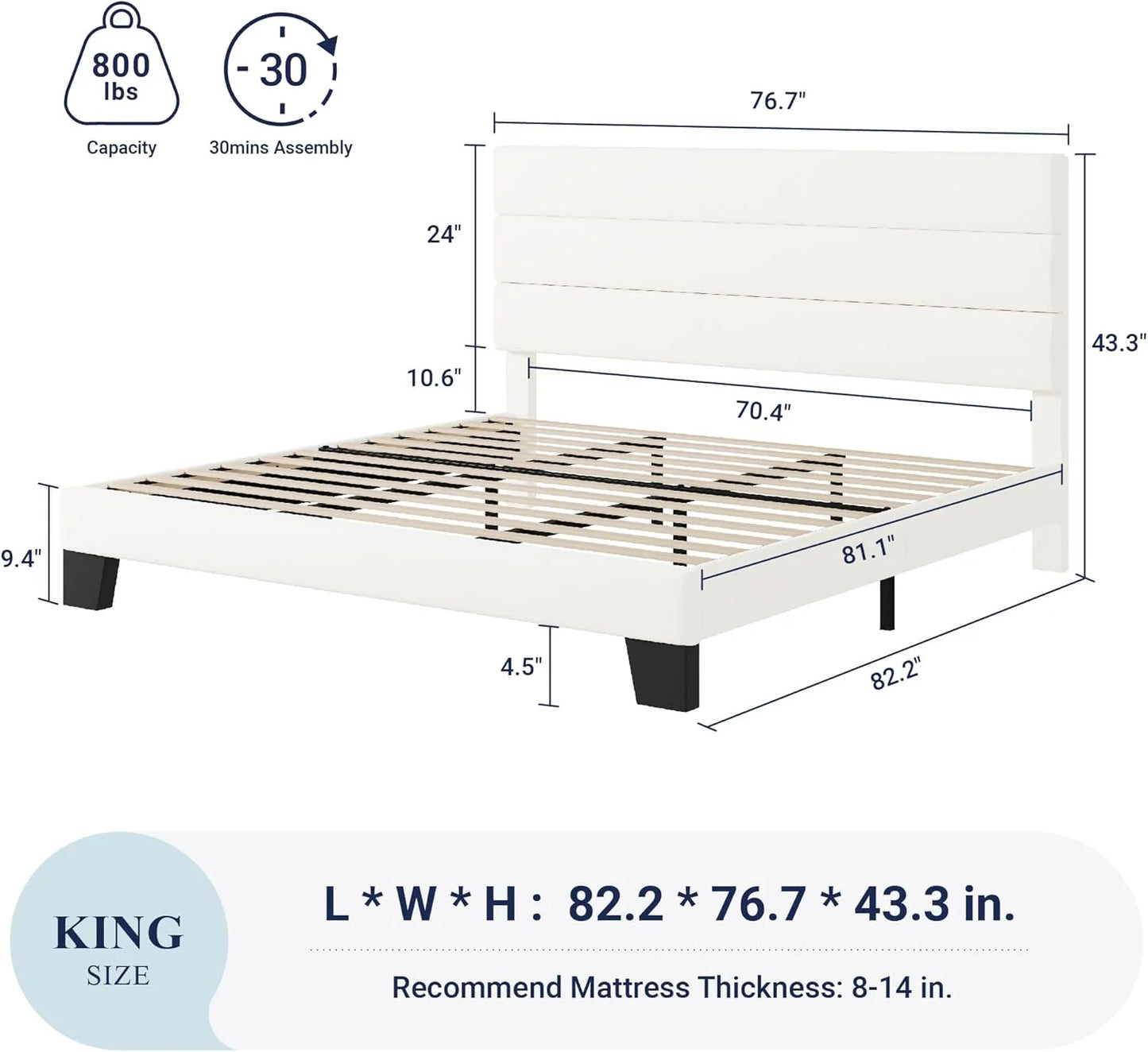 Allewie Queen Size Platform Bed Frame with Fabric Upholstered Headboard and Wooden Slats Support, Fully Upholstered Mattress Foundation/No Box Spring Needed