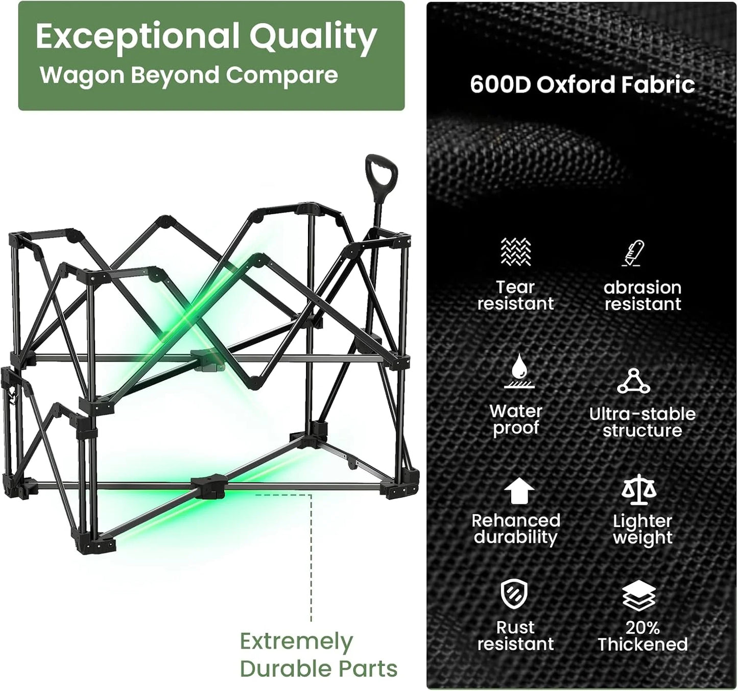 Double-decker cart, 500 lb capacity, 400 liter foldable cart, all-terrain wheels, 46" extra-long extension cart, foldable cart