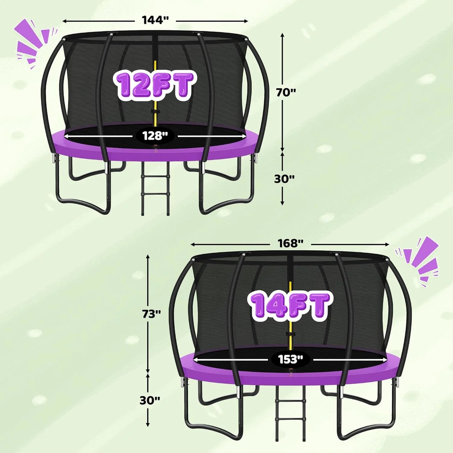 Trampoline 8FT 10FT 12FT 14FT 16FT, Recreational Trampolines with Enclosure Net and Ladder, Outdoor Anti-Rust Trampolines for Kids and Adults, ASTM Approved