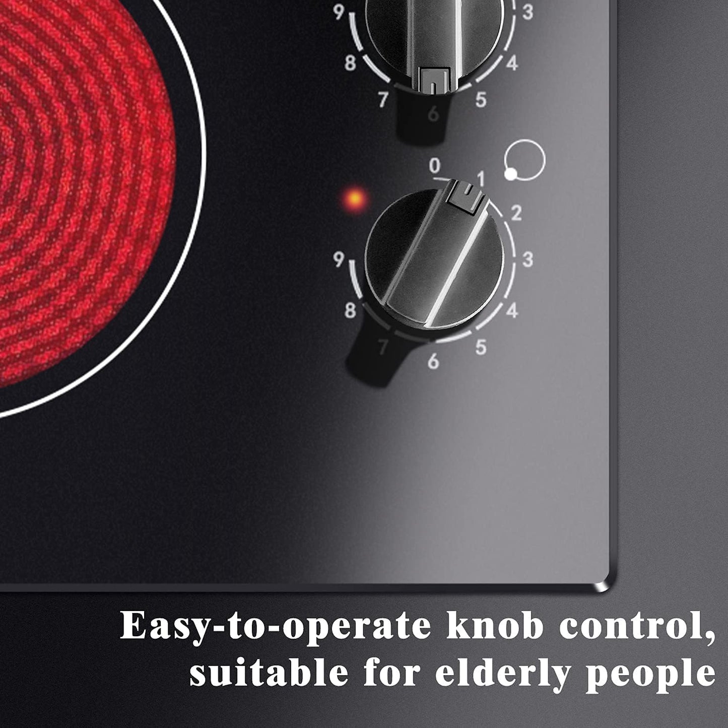 Karinear 30 Inch Electric Cooktop 4 Burners, Knob Control Built-in Ceramic Cooktop, 30" Radiant Electric Stove Top with Glass Protection Metal Frame,Hot Surface Indicator, 220-240v, Hard Wire, No Plug