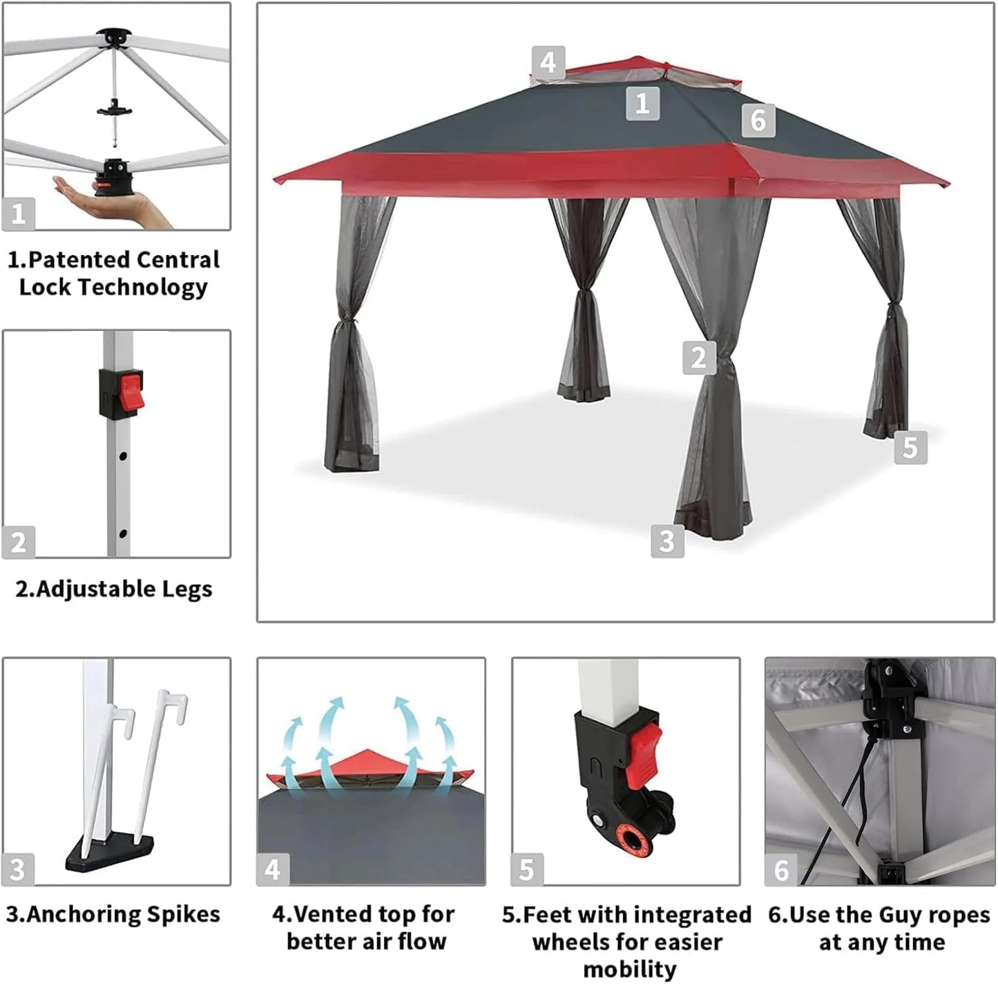 CROWN SHADES 13x13 Pop Up Gazebo, Canopy Tent, Gazebos on Clearance - Outdoor Gazebo for Backyard & Patio Furniture - Carpa Pop Up Tent with Wheeled STO-N-Go Cover Bag (White)