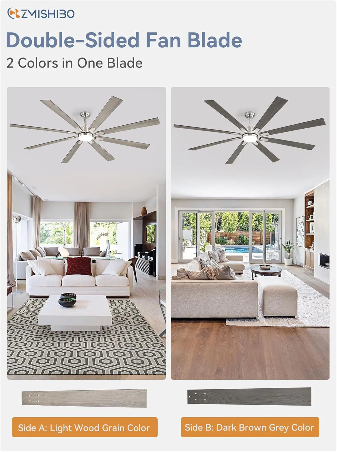 Zmishibo 72-inch large ceiling fan with lighting and remote indoor/outdoor