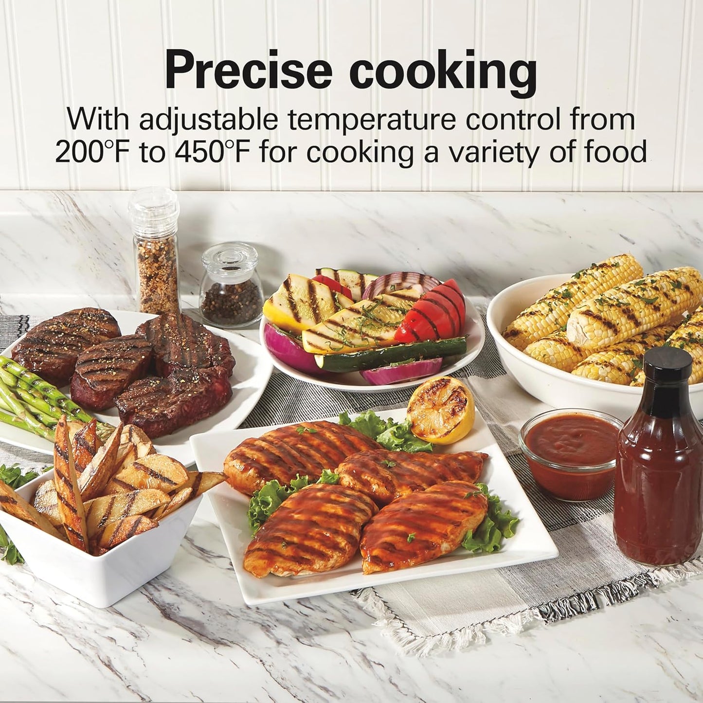 Indoor electric grill with viewing window, adjustable to 450°F, serves 6 people