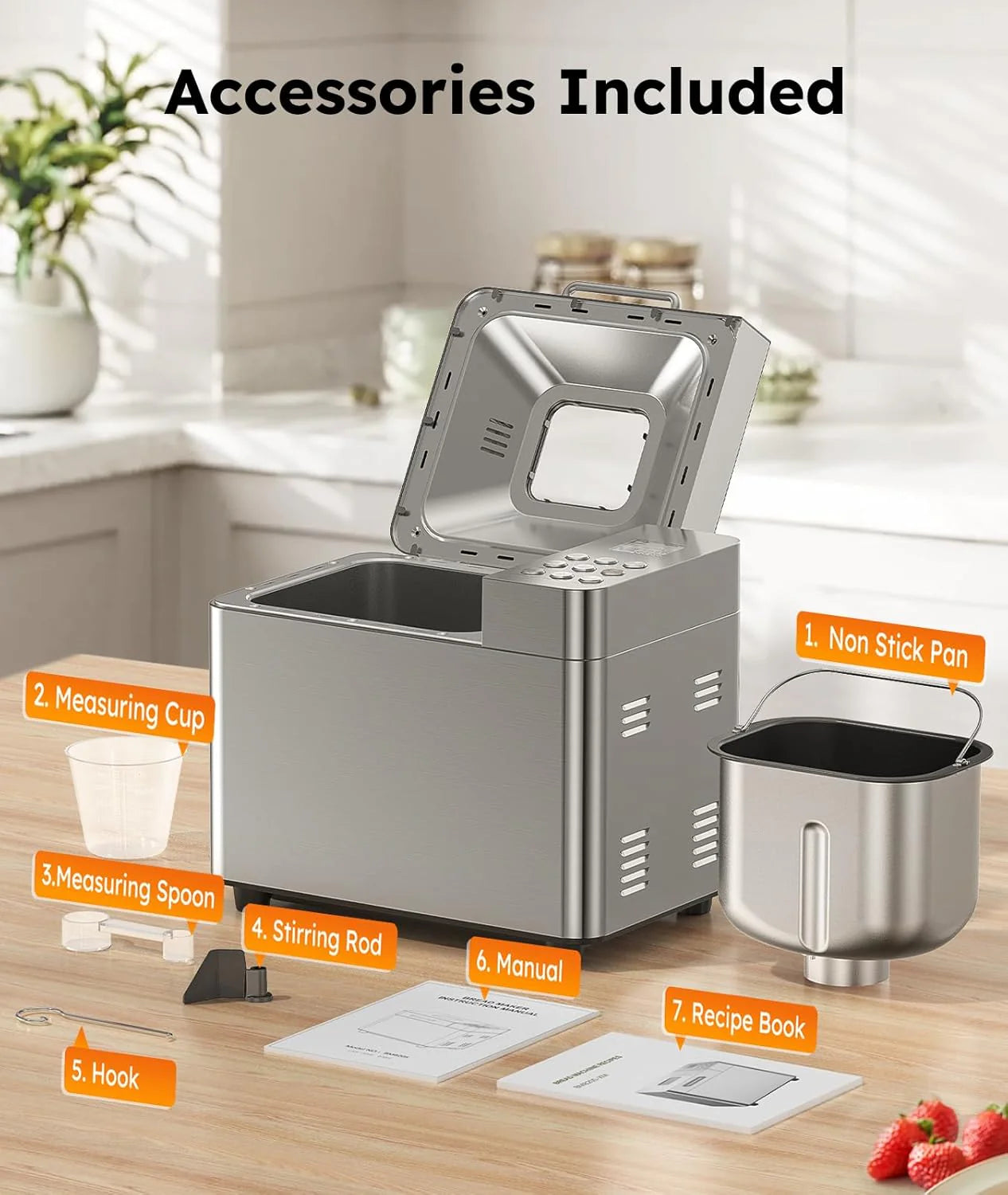 2LB Bread Maker, OSIPOTO 17-in-1 Automatic Stainless Steel Bread Maker