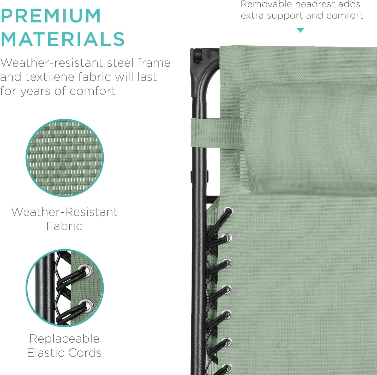 Best Choice Products Folding Zero Gravity Outdoor Recliner Patio Lounge Chair w/Adjustable Canopy Shade, Headrest, Side Accessory Tray, Textilene Mesh - Peacock Blue