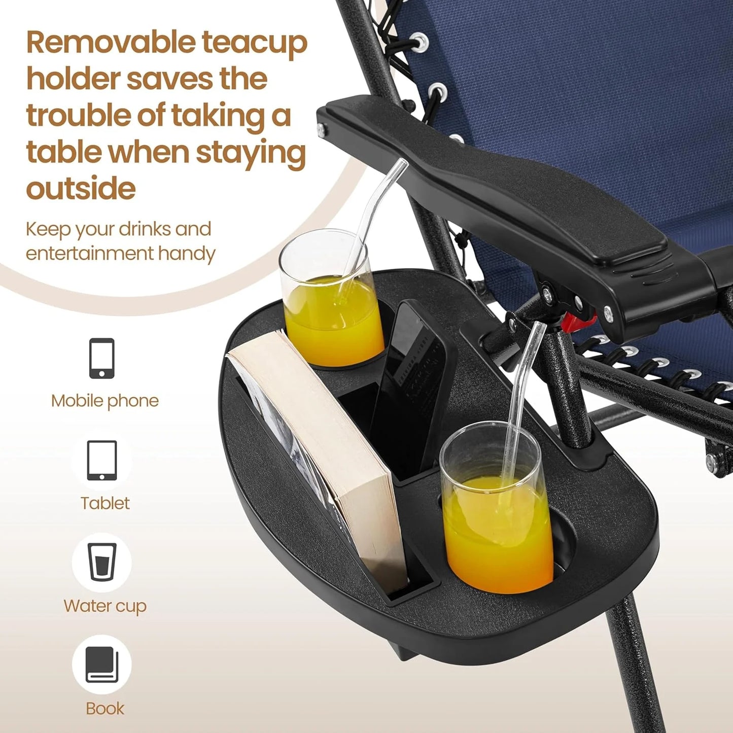 3PCS Zero Gravity Recliner Portable Outdoor Reclining Chair Set w/Side Table Folding Chaise Lounge Chairs