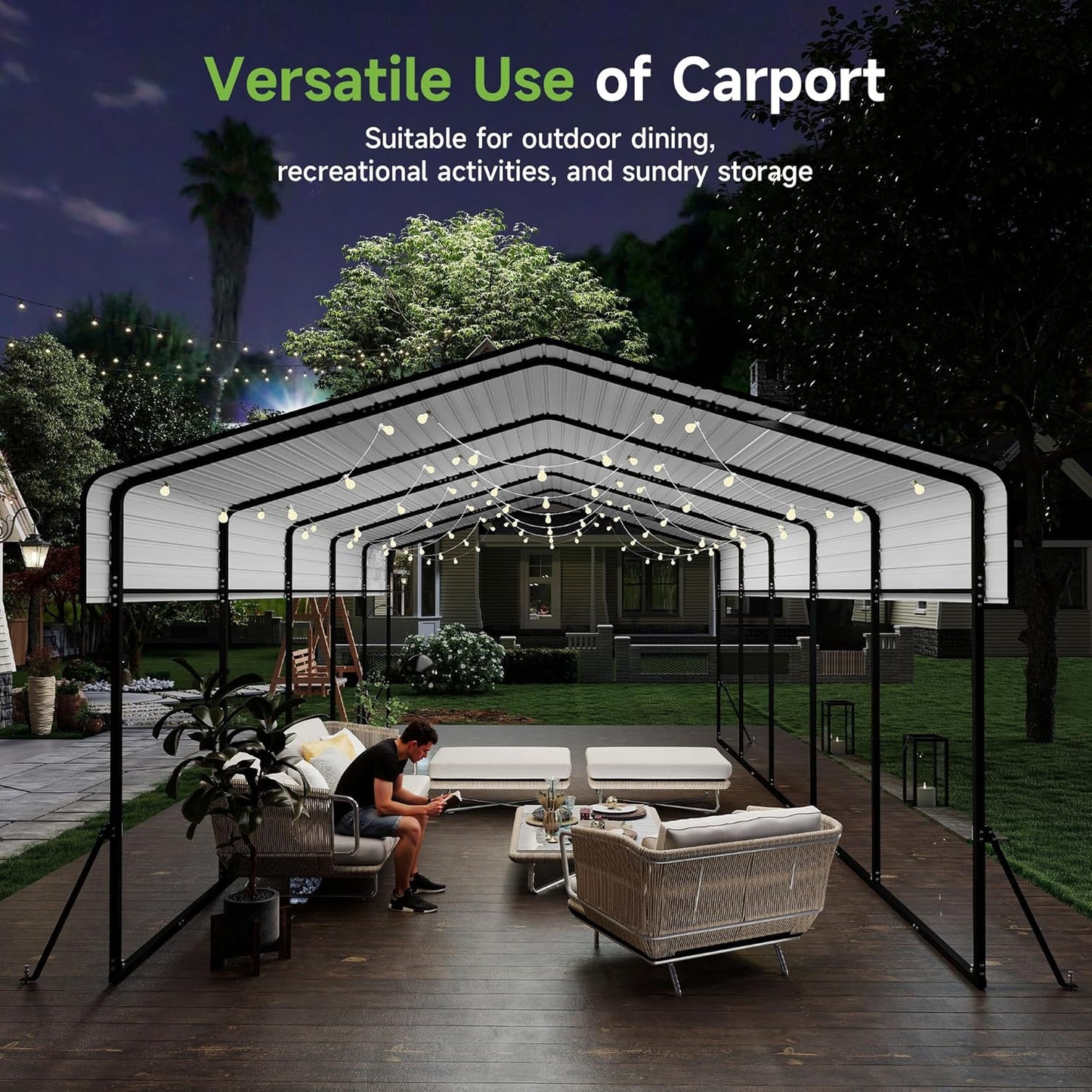 10'x15' Heavy Duty Metal Carport, Outdoor Garage Car Shelter Shade with Heavier Frame